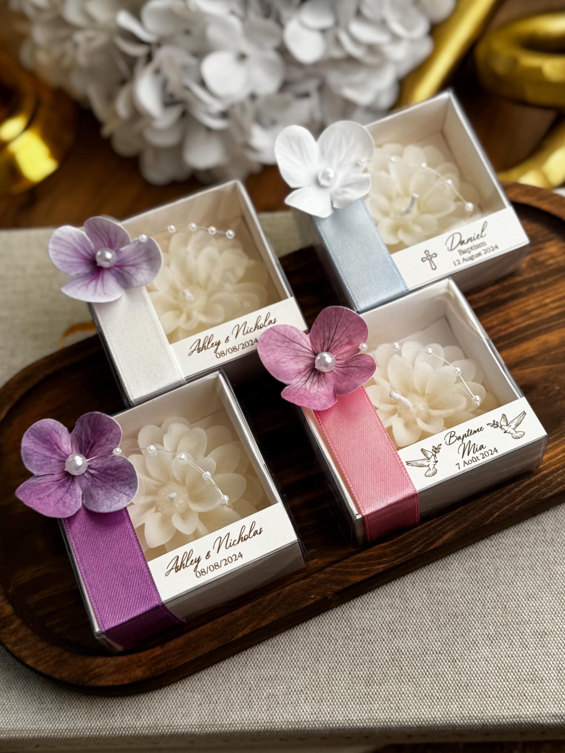 Elegant Baptism Lotus Flower Candle Favors Bulk for Guests - White Lotus Favors - Fancy Christening Favors for Boy & Girls - Communion gift