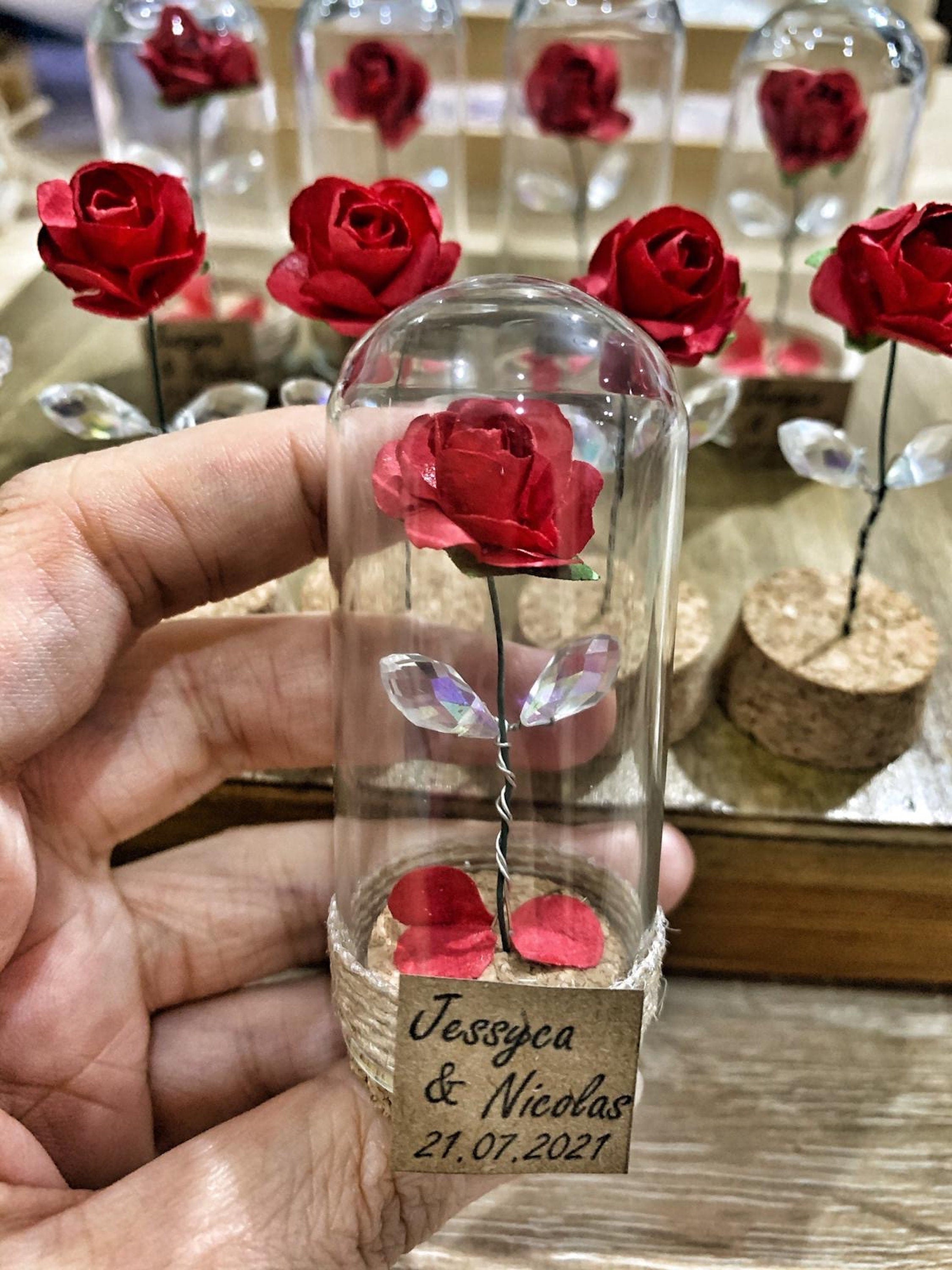 Beauty And The Beast Enchanted Rose with Fallen Petals In Mini Glass Dome Wedding Favor 10 PCS