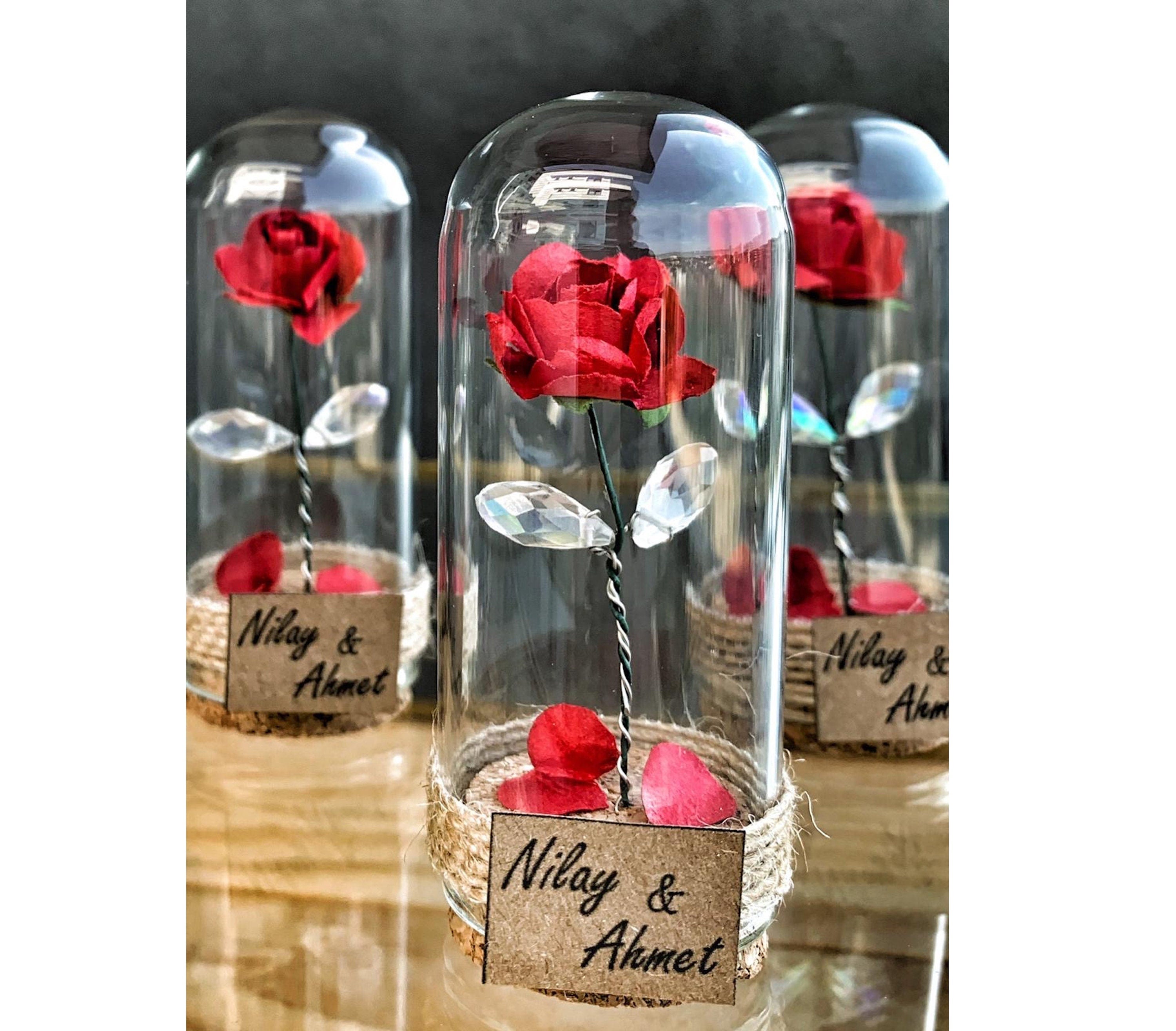 Beauty And The Beast Enchanted Rose with Fallen Petals In Mini Glass Dome Wedding Favor 10 PCS