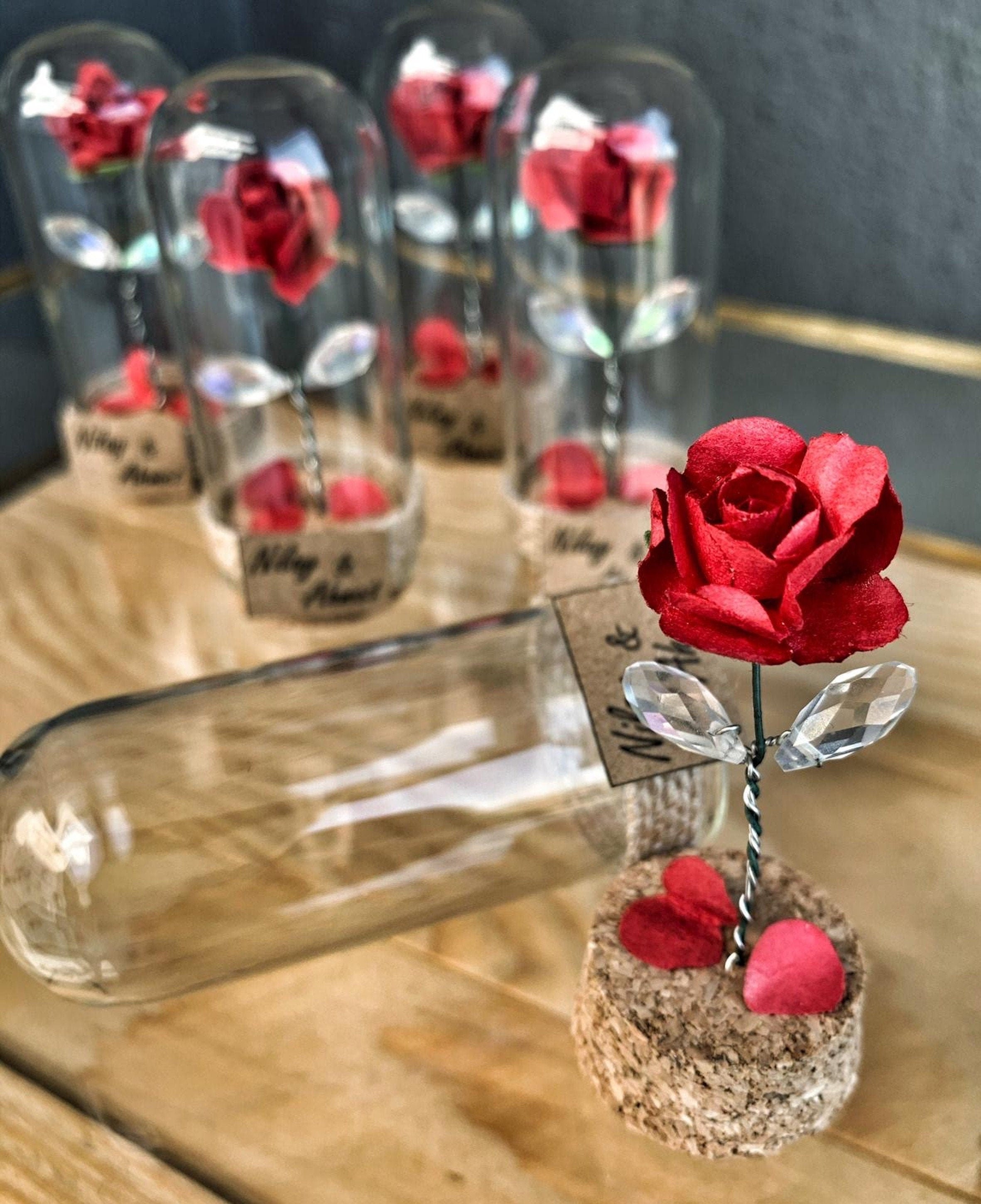 Beauty And The Beast Enchanted Rose with Fallen Petals In Mini Glass Dome Wedding Favor 10 PCS