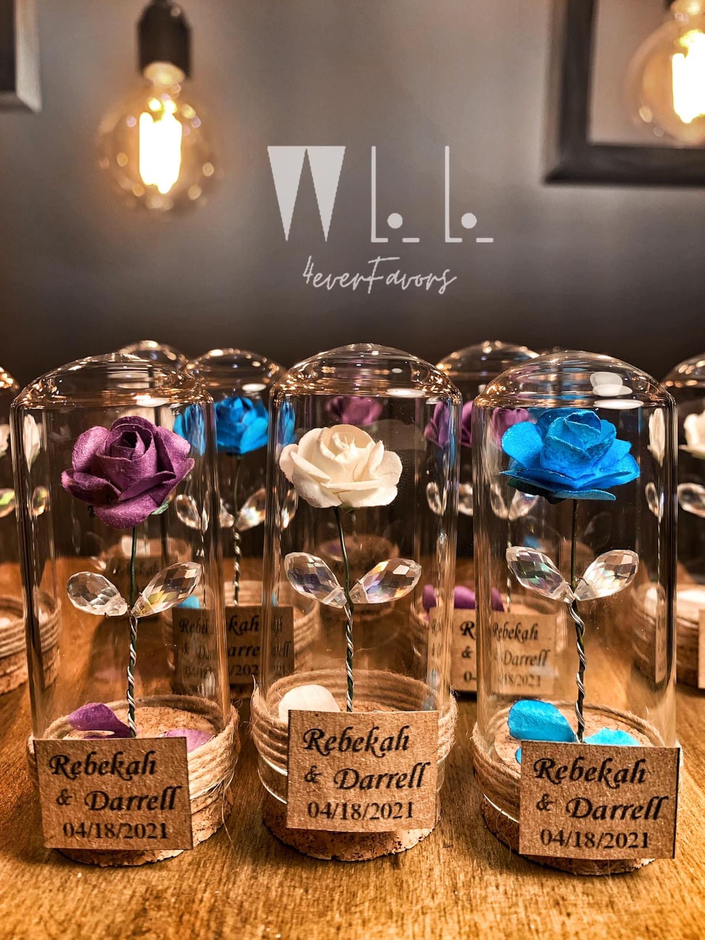 Beauty And The Beast Enchanted Rose with Fallen Petals In Mini Glass Dome Wedding Favor 10 PCS