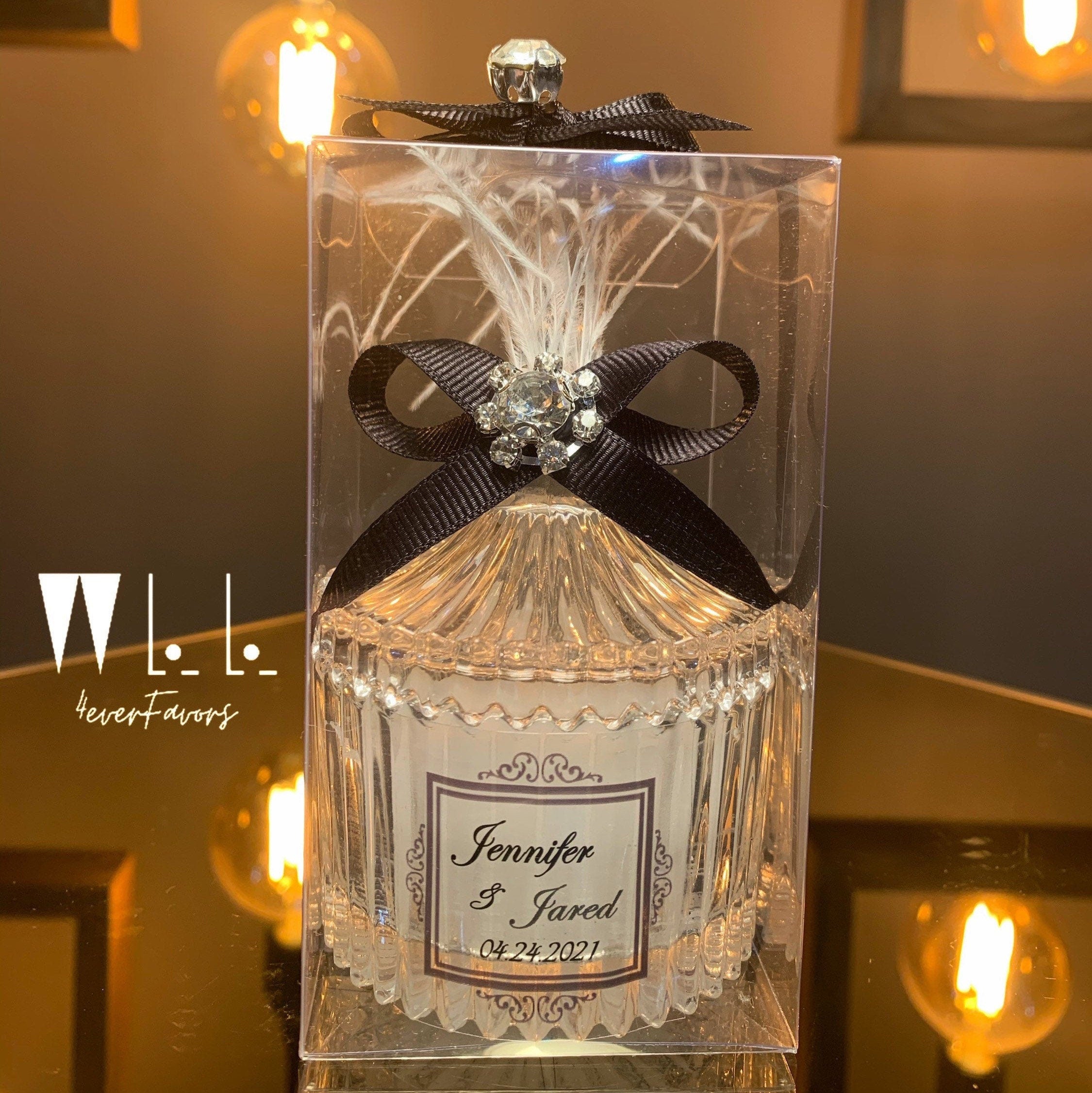 CUSTOM DESIGNER HANDMADE Candle Favors • Luxury Candle Favors for Guests in Bulk • Elegant Candle in Glass • Thank you Candle Favors