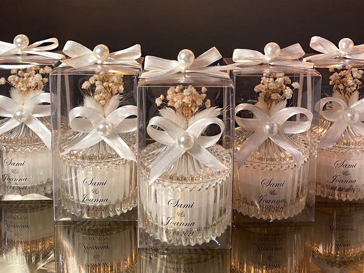 Custom Wedding Party Thank you Candle Favor for Guests, Luxury Wedding Candle Favors for Guest, Elegant Candle in glass, Wedding Favor