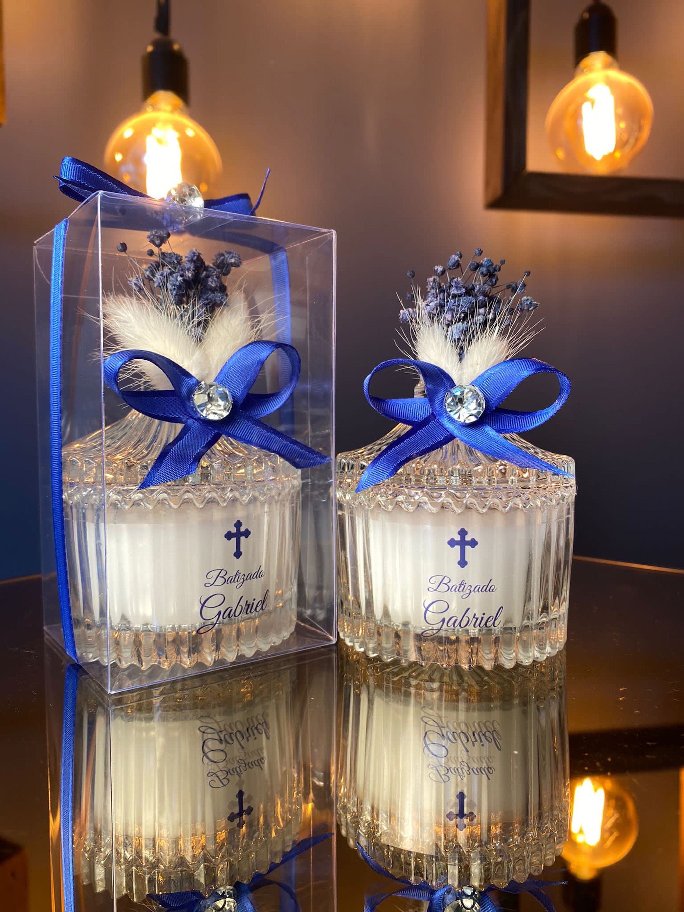 Beautiful WEDDING BAPTISM Party Favor• PERSONALIZED Christening Candle Gifts for Guests• Engagement Candle Favors With Dried Flower