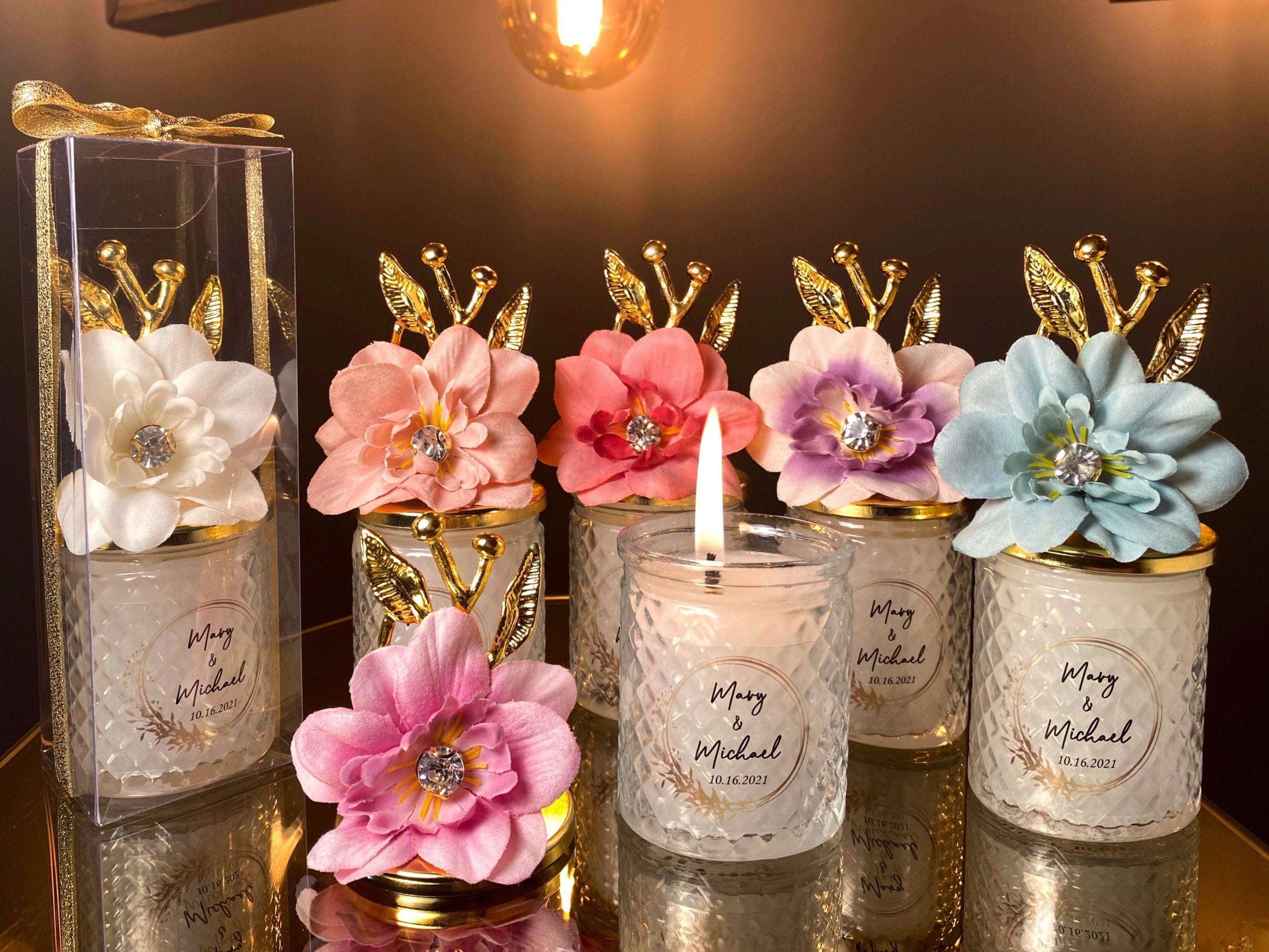 Quinceanera Favors for Guests, Personalized Glass Candle Favors