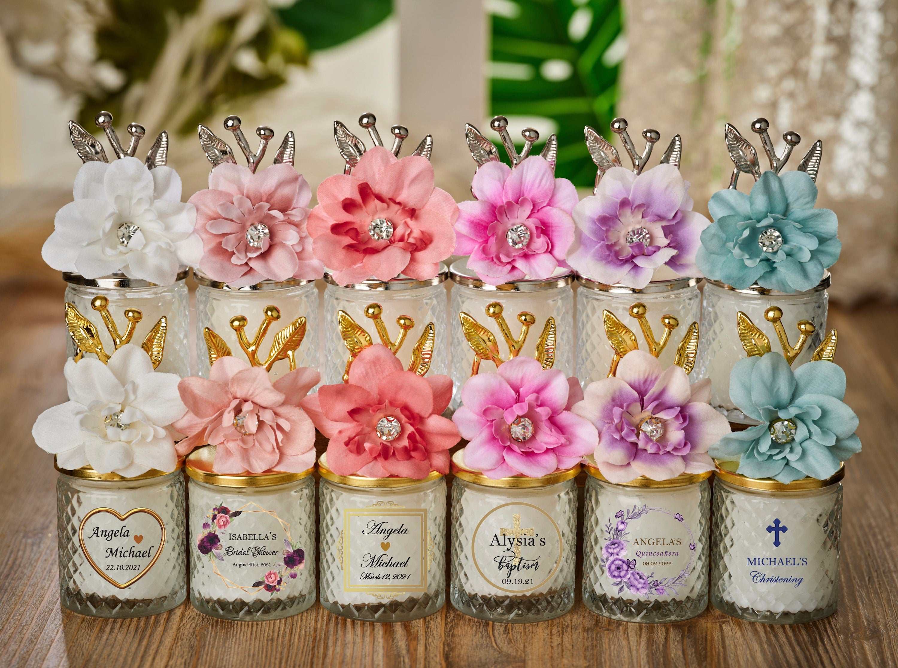 Quinceanera Favors for Guests, Personalized Glass Candle Favors