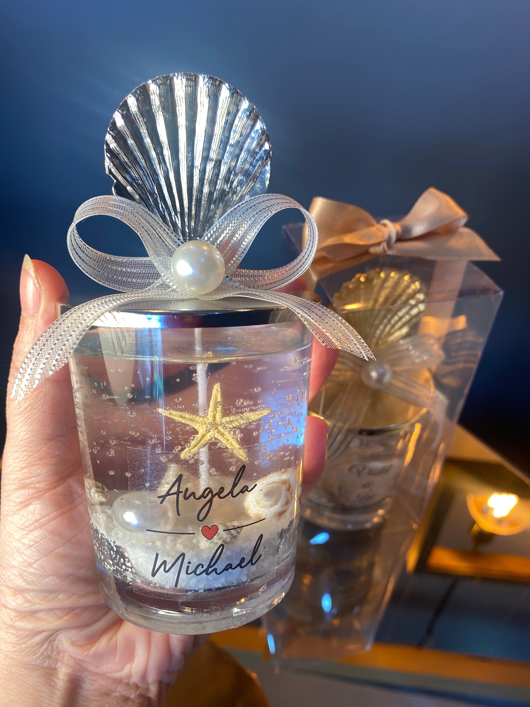 Personalized Sea Shell Candle Favors | Custom Candle Favors | Luxury Gel Candle for Guests | Bachelorette, Weddiing, Anniversary Party Favor