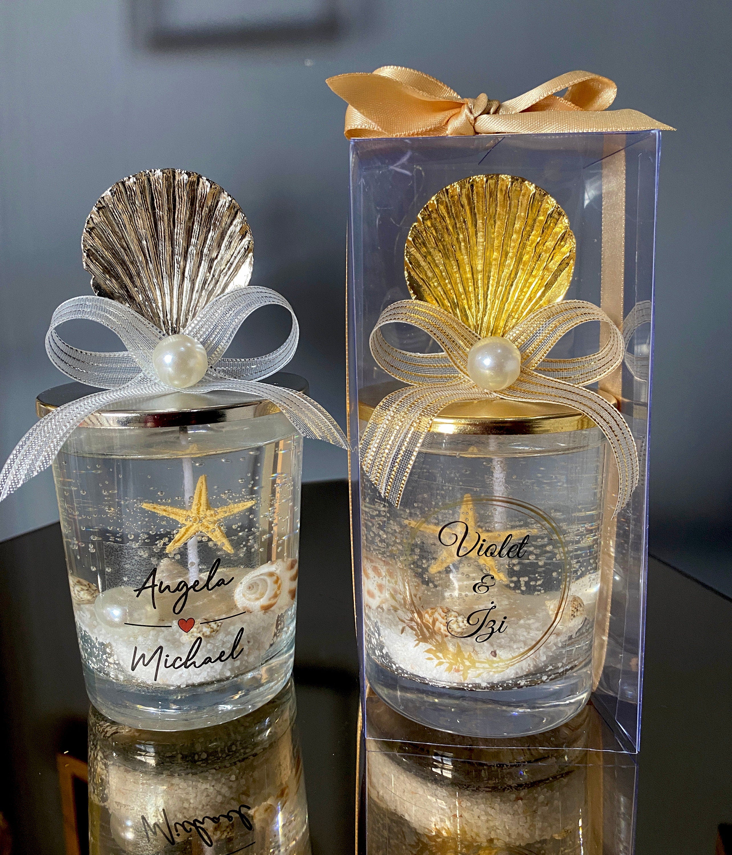 Personalized Sea Shell Candle Favors | Custom Candle Favors | Luxury Gel Candle for Guests | Bachelorette, Weddiing, Anniversary Party Favor