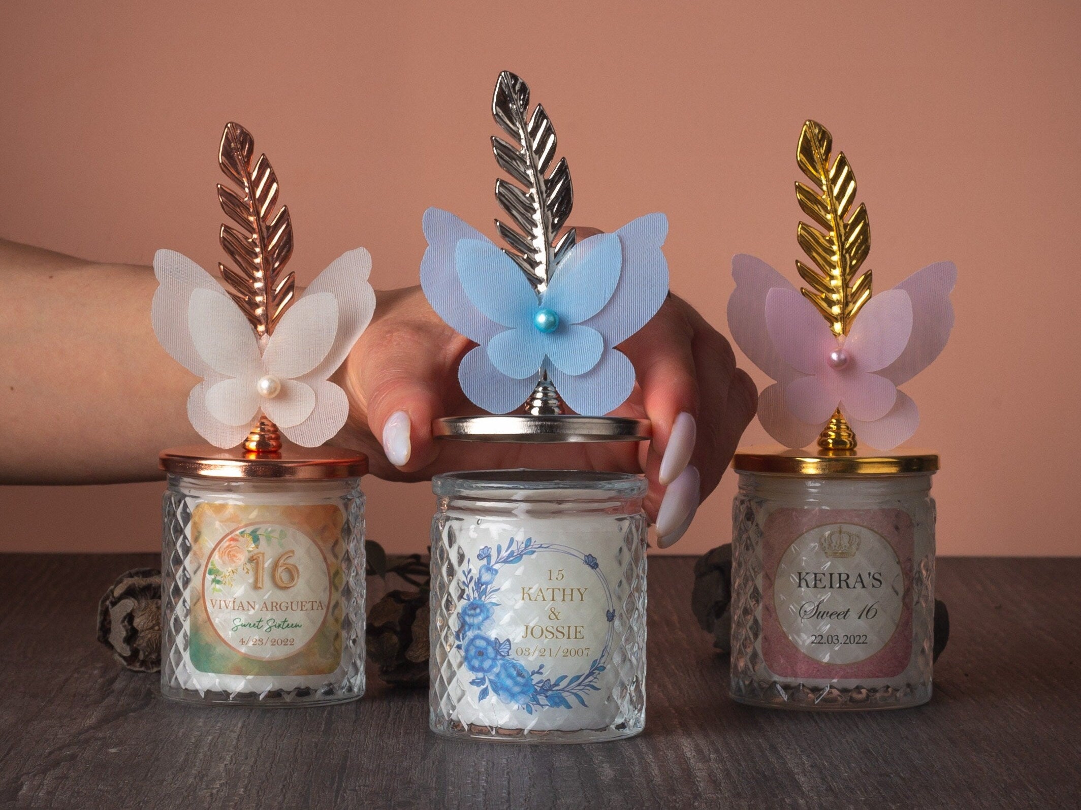 Personalized Butterfly Lid Candle Wedding Favors, Stylish Sweet 16 Quinceanera Party Favors for Guests in Bulk, Celebration Thanks You Gift