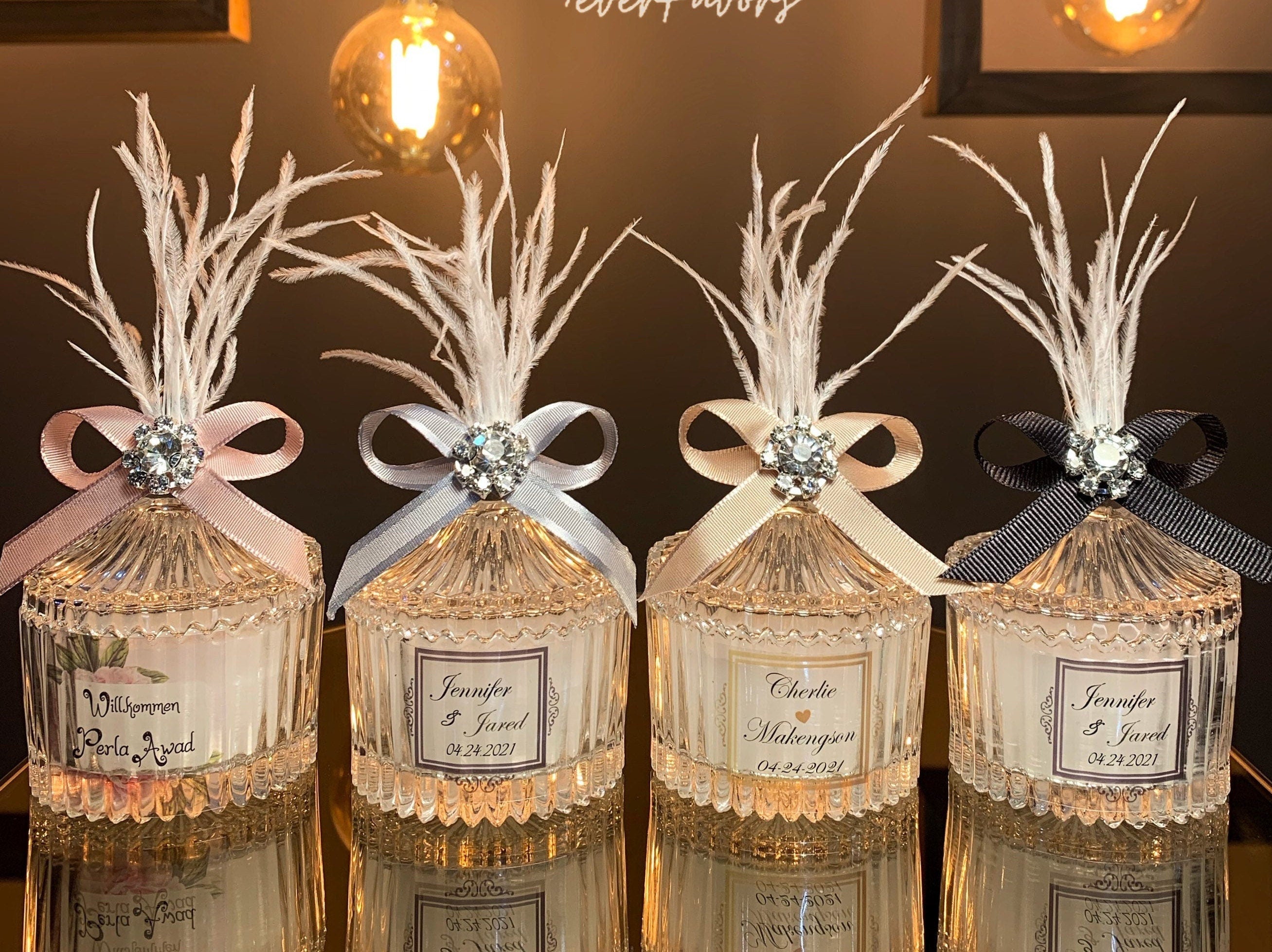 CUSTOM DESIGNER HANDMADE Candle Favors • Luxury Candle Favors for Guests in Bulk • Elegant Candle in Glass • Thank you Candle Favors