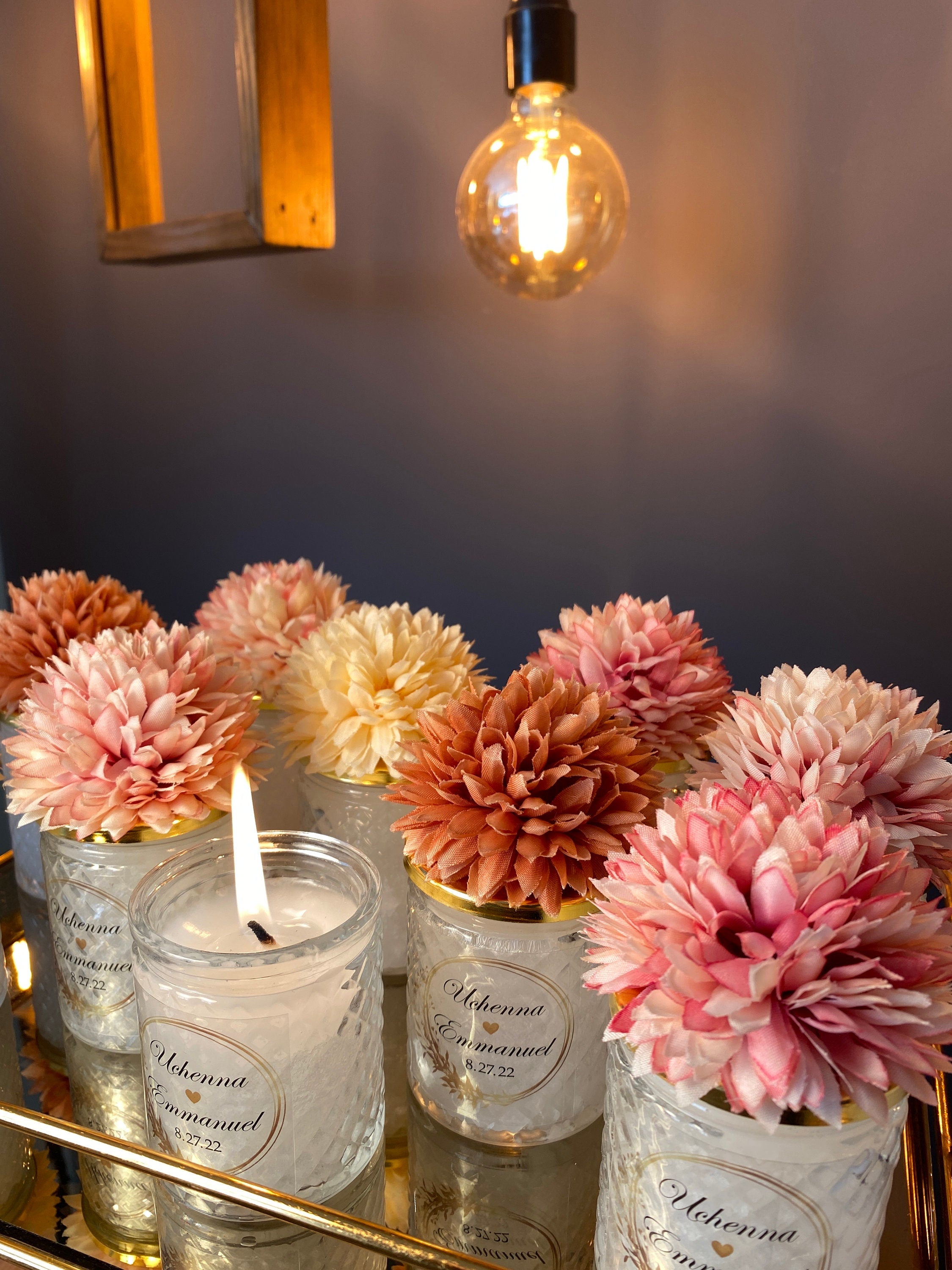Boho WEDDING CANDLE Favors for Guests . Sweet 16 Rustic Candle Wedding Favor . Quincenera Baby Shower Favor . Flower Lid Candle Favors