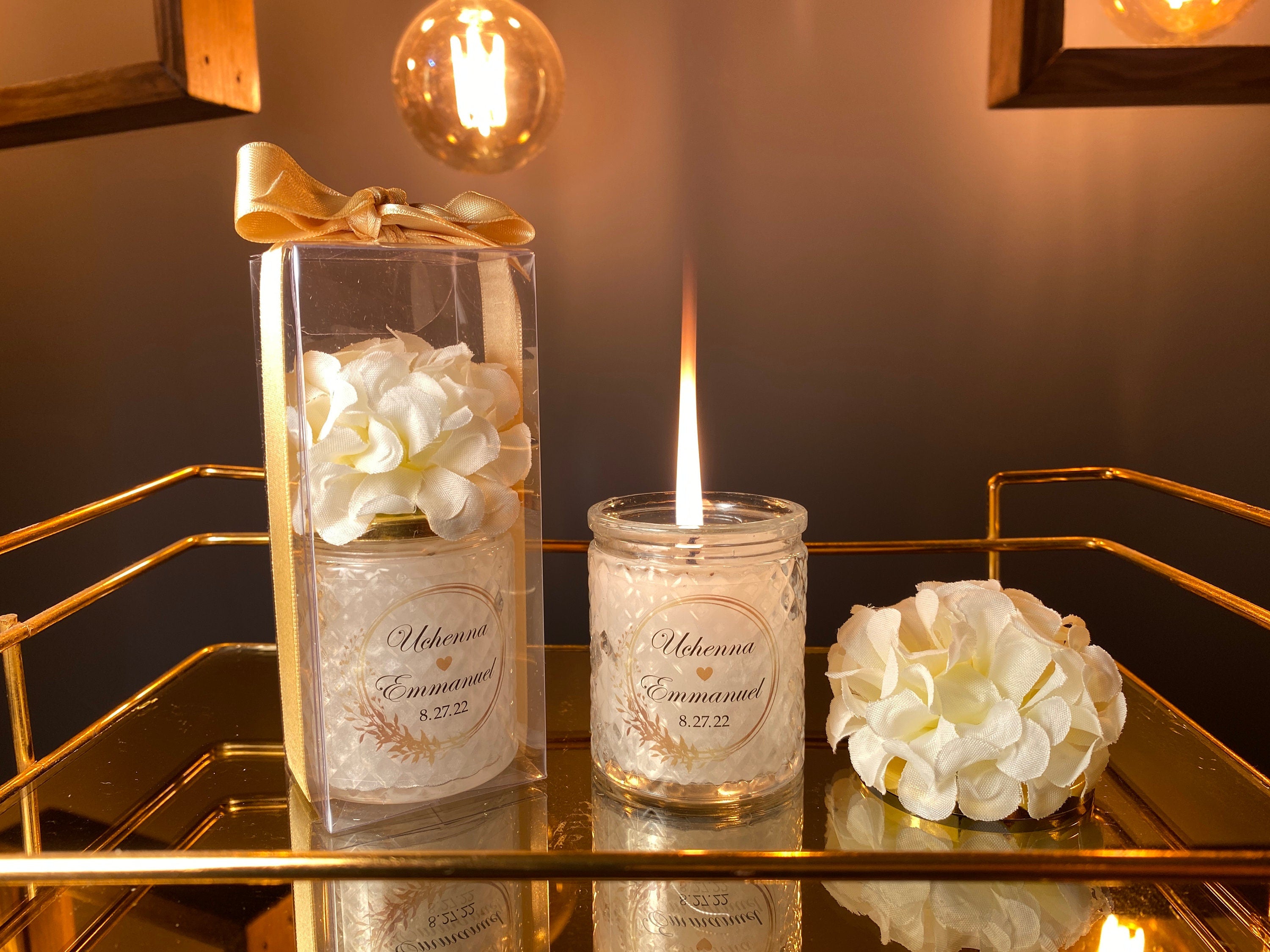 White Flower Glass Candle