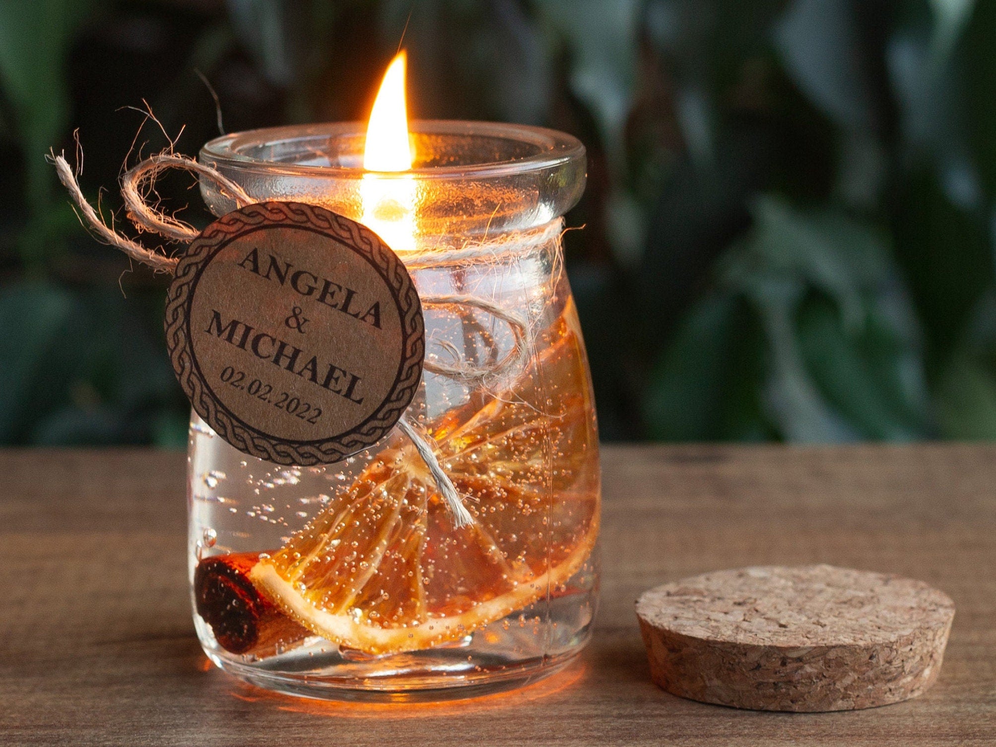 Personalized Handmade Candle Favors with Dried Orange and Cinnamon, Wedding Party Thank you Candle for Guests, Elegant Candle in glass