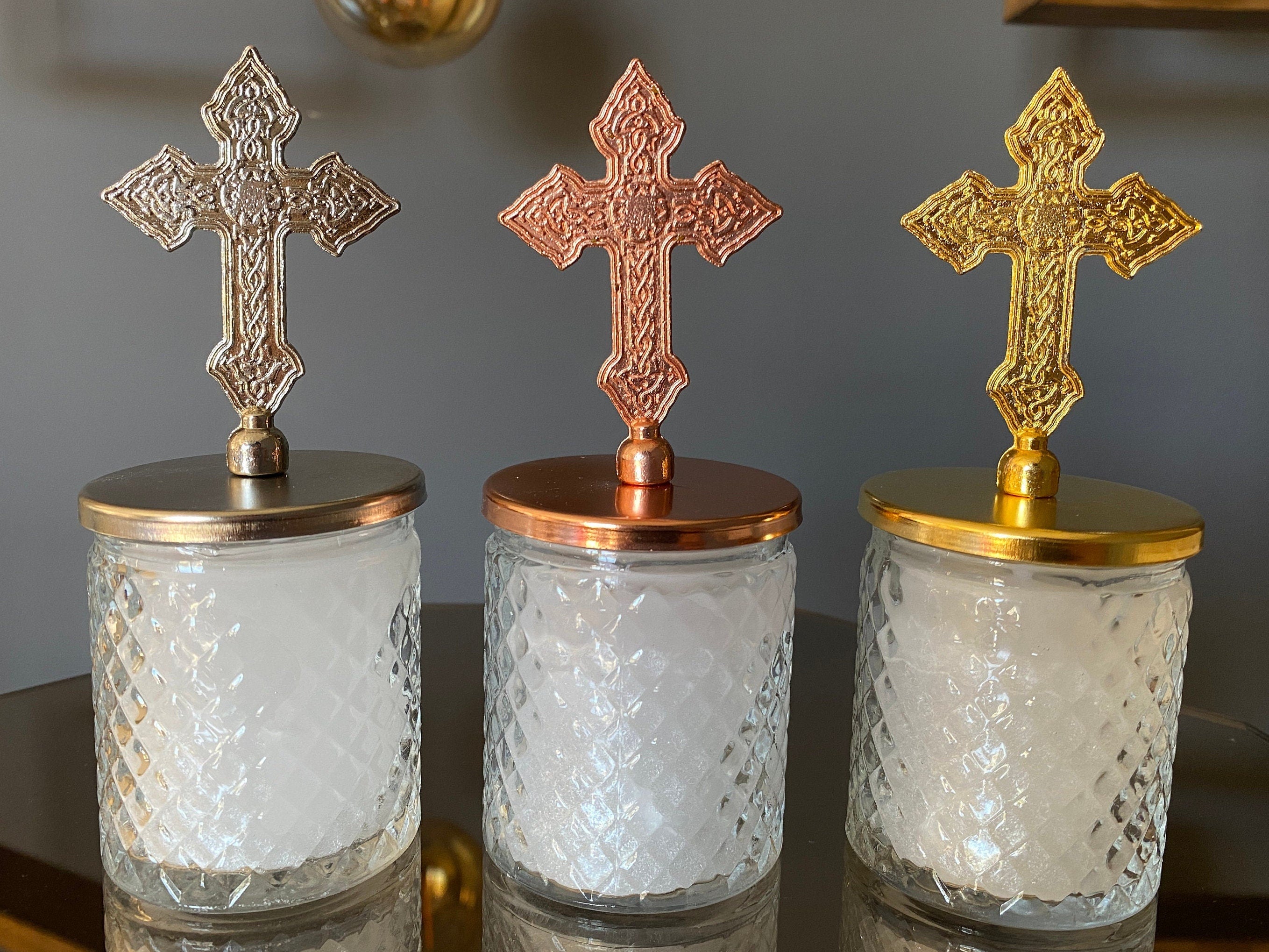 LUXURY HANDMADE Cross Lid Favors for Guests in Bulk . Custom Wedding Candle Favors . First Communion Bridal Shower Favors