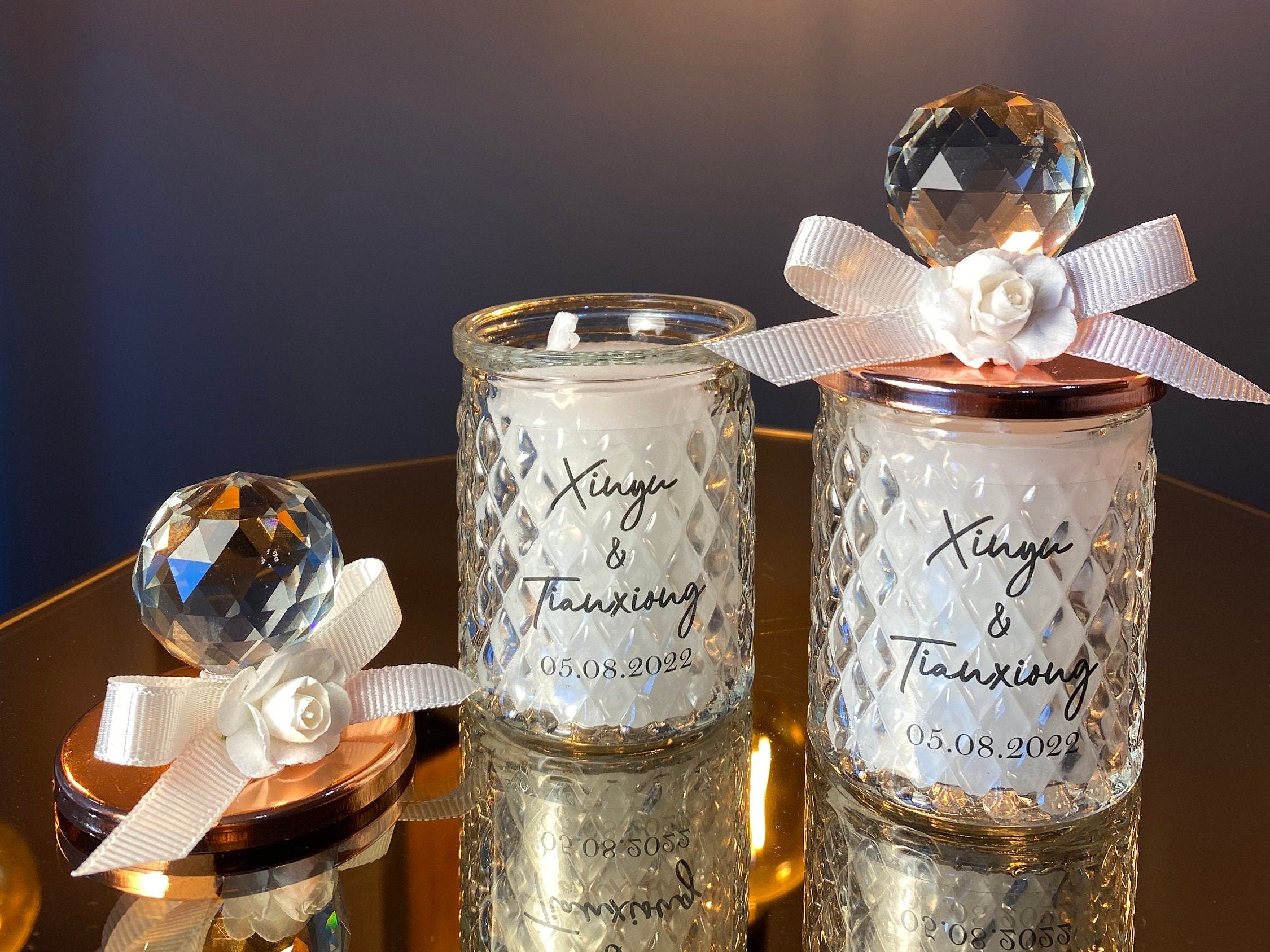 Personalized Wedding Crystal Lid Candle Favor for Guests, Luxury Wedding Candle Favors, Elegant Candle in glass, Wedding Favor for Guest