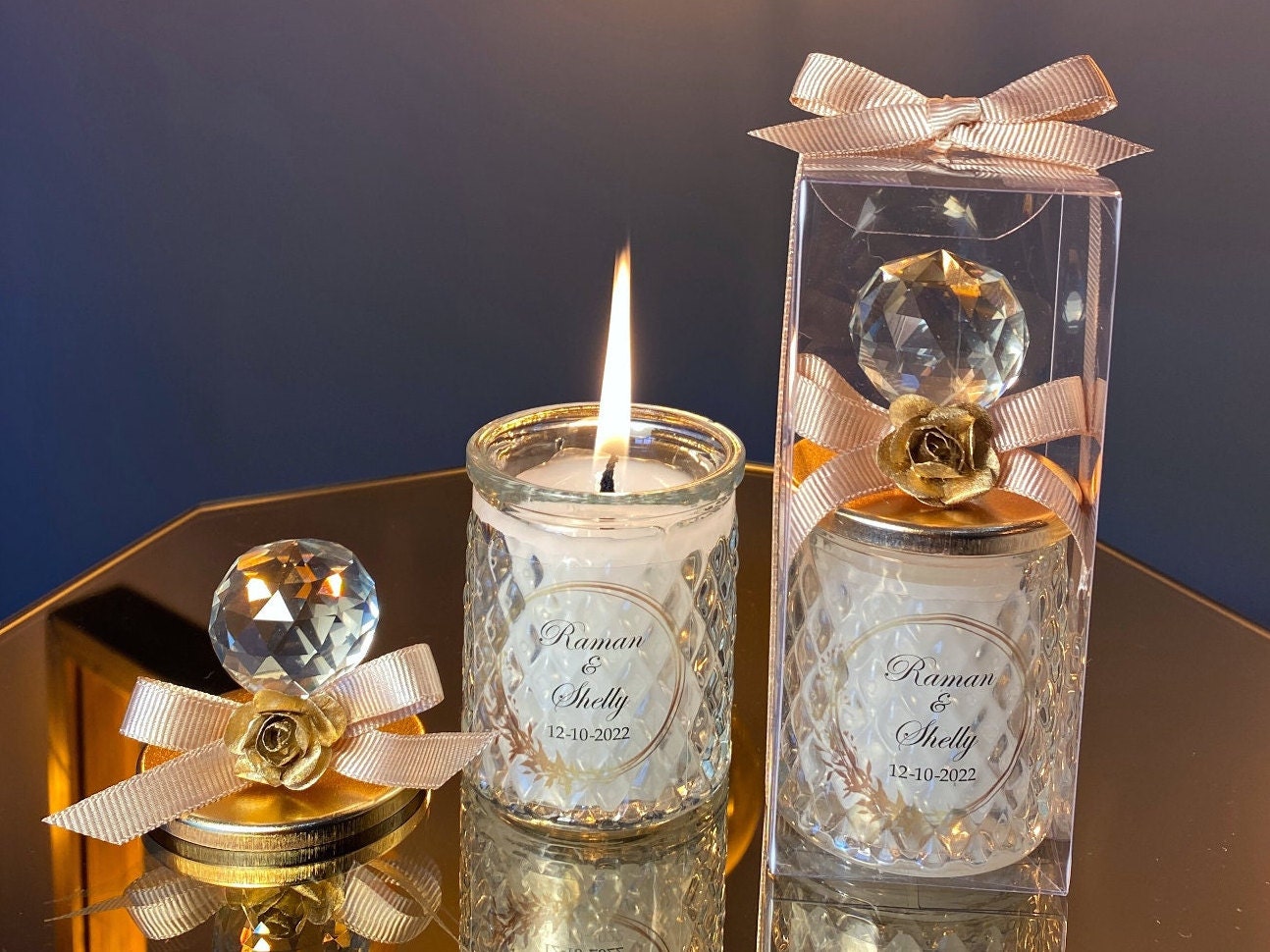 Personalized Wedding Crystal Lid Candle Favor for Guests, Luxury Wedding Candle Favors, Elegant Candle in glass, Wedding Favor for Guest