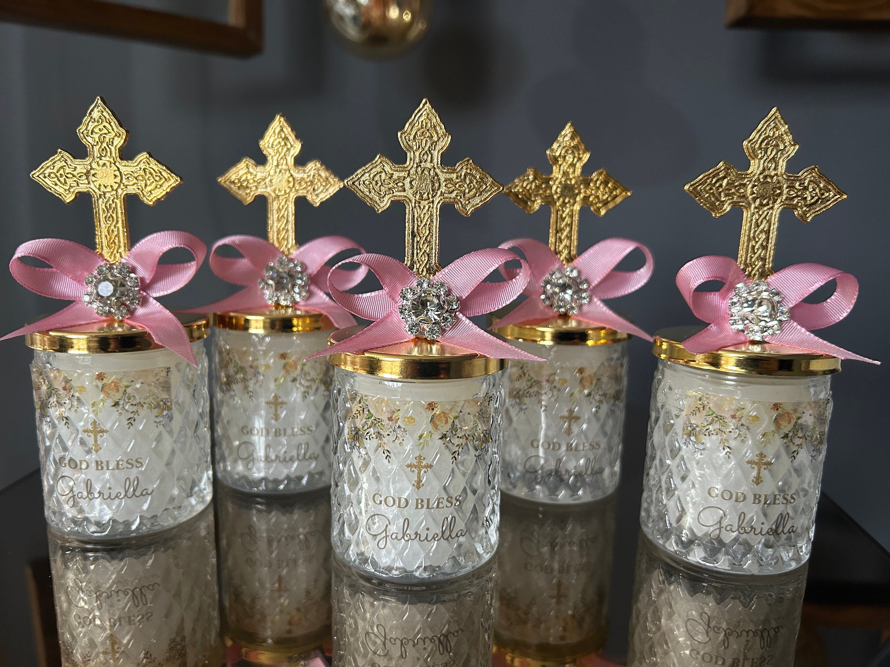 Custom Baptism Favors For Boy & Girl, Golden Baptism Candle Favor, Christening Favor, Mi Bautizo, Personalized Gift, Baby Shower Favors