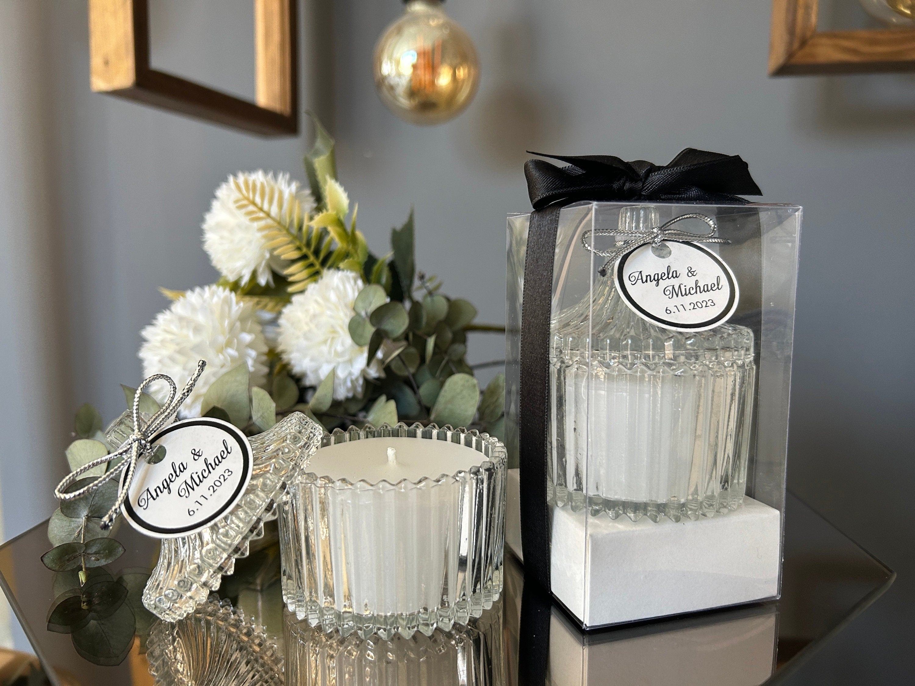 CUSTOM WEDDING FAVORS for Guests in Bulk • Elegant Candle in Glass • Luxury Wedding Candle Favors • Thank you Party Favors