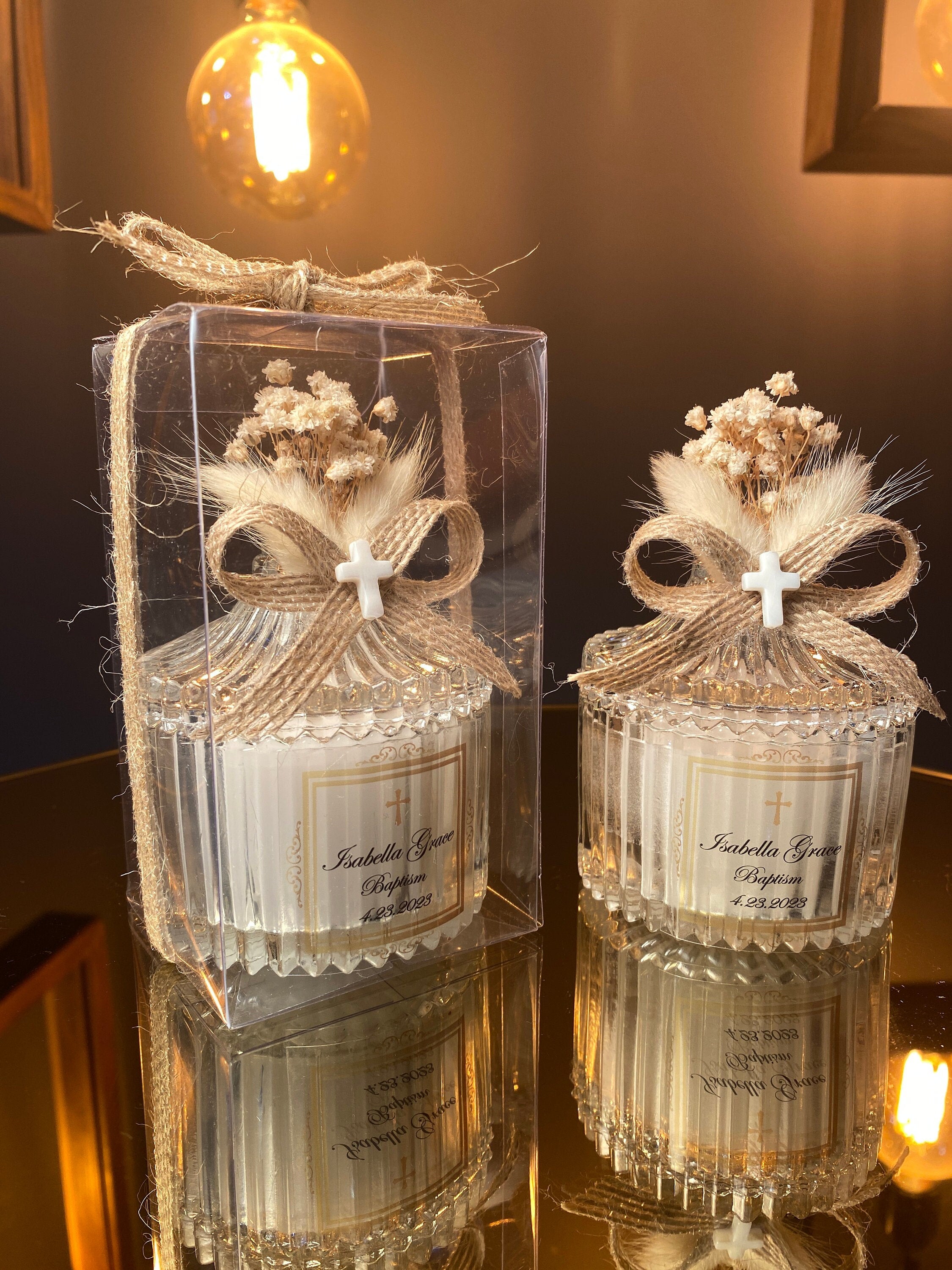 Religious Wedding Thank You Favor for Guests • Elegant Birthday Candle • Personalized Wedding Candle with Pearl Cross