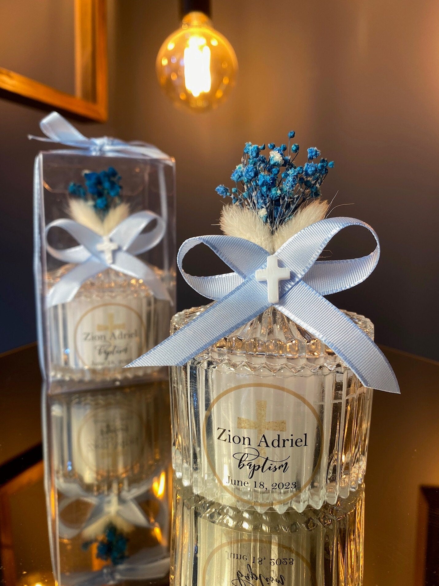 Religious Wedding Thank You Favor for Guests • Elegant Birthday Candle • Personalized Wedding Candle with Pearl Cross