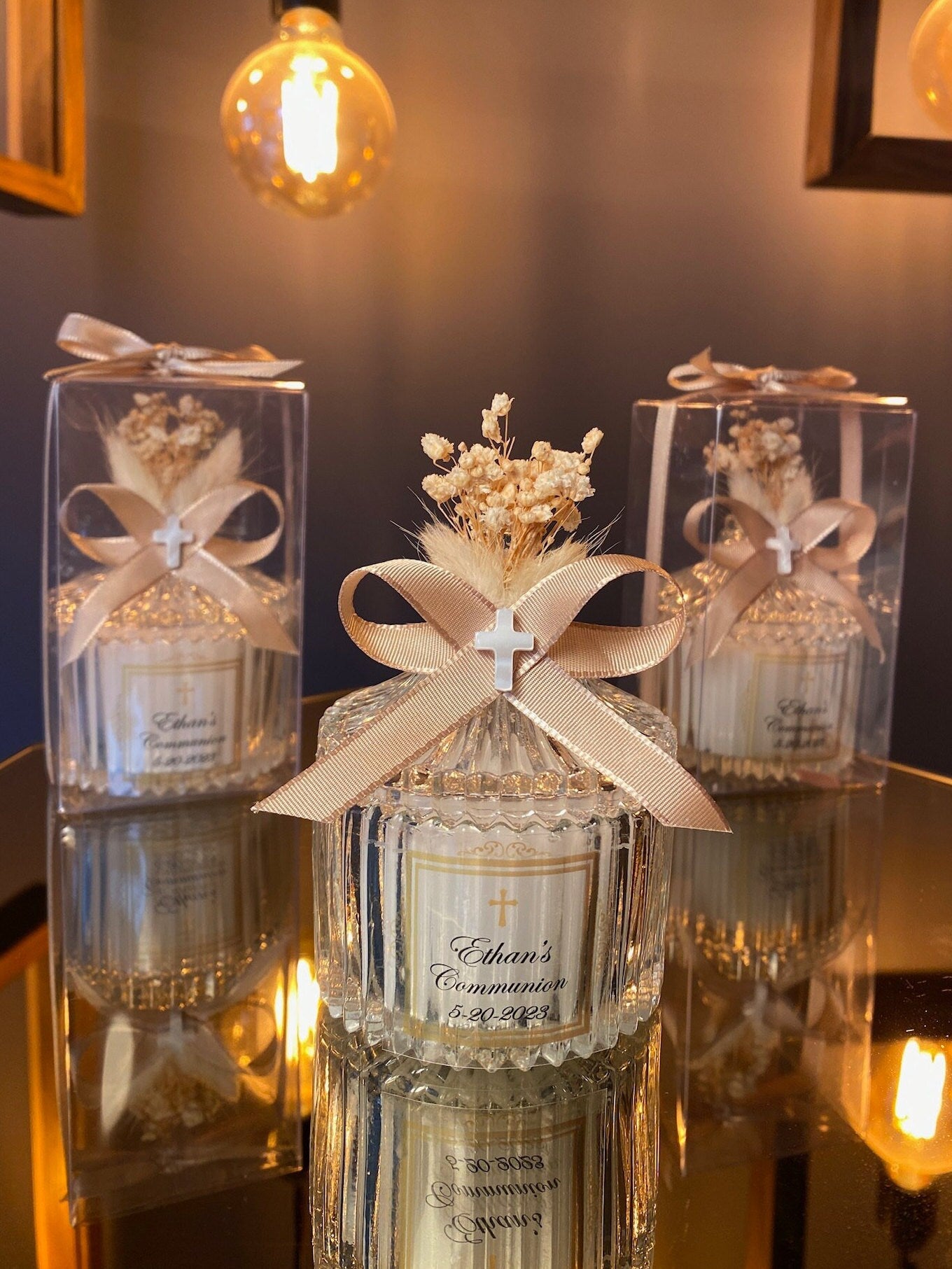 Religious Wedding Thank You Favor for Guests • Elegant Birthday Candle • Personalized Wedding Candle with Pearl Cross
