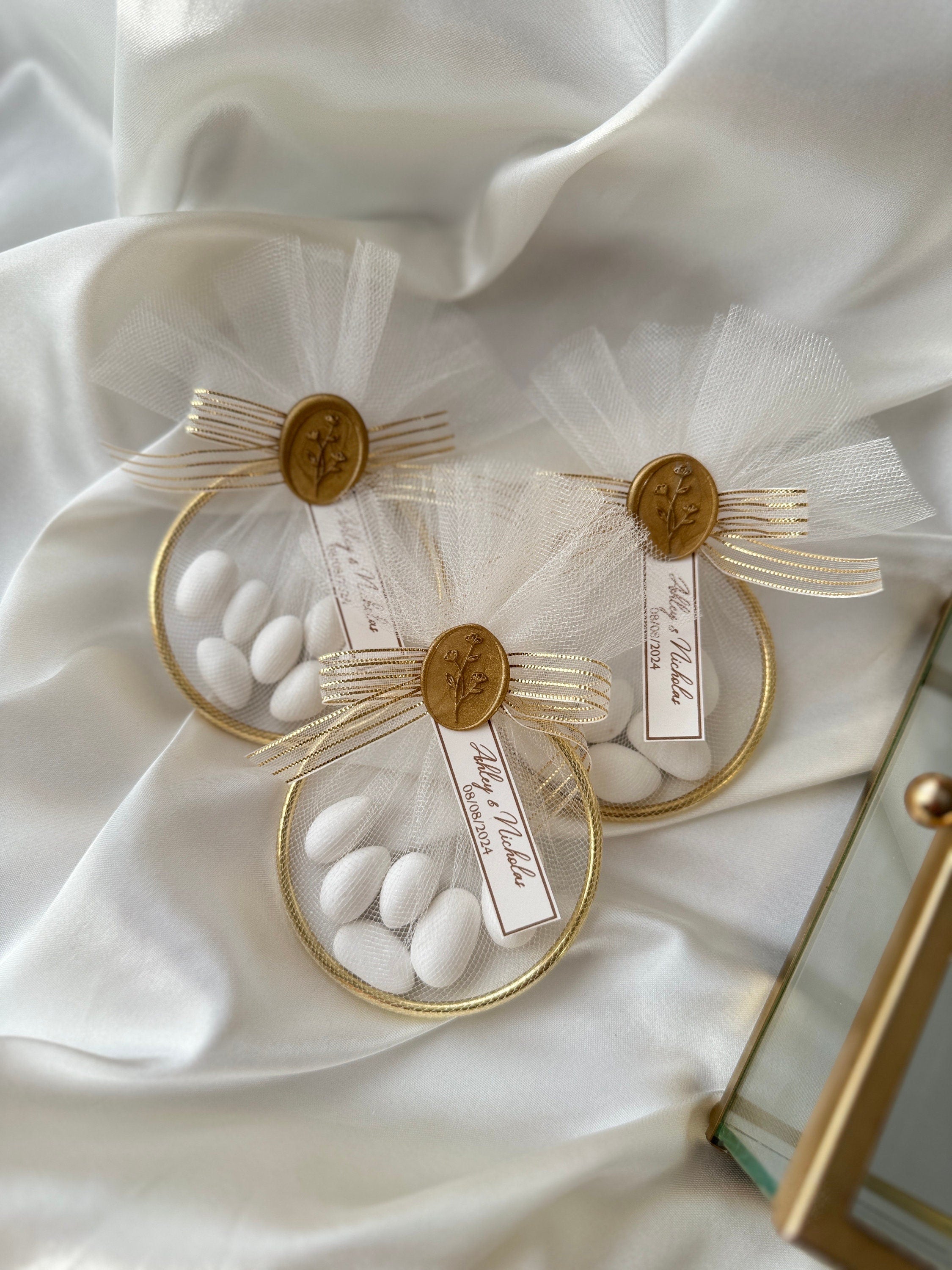 Personalized Wedding Almond Candy Fridge Magnet Favors with Wax Seal, Custom Baby Shower Dragee Favors in Bulk , Elegant Fridge Magnet Favor