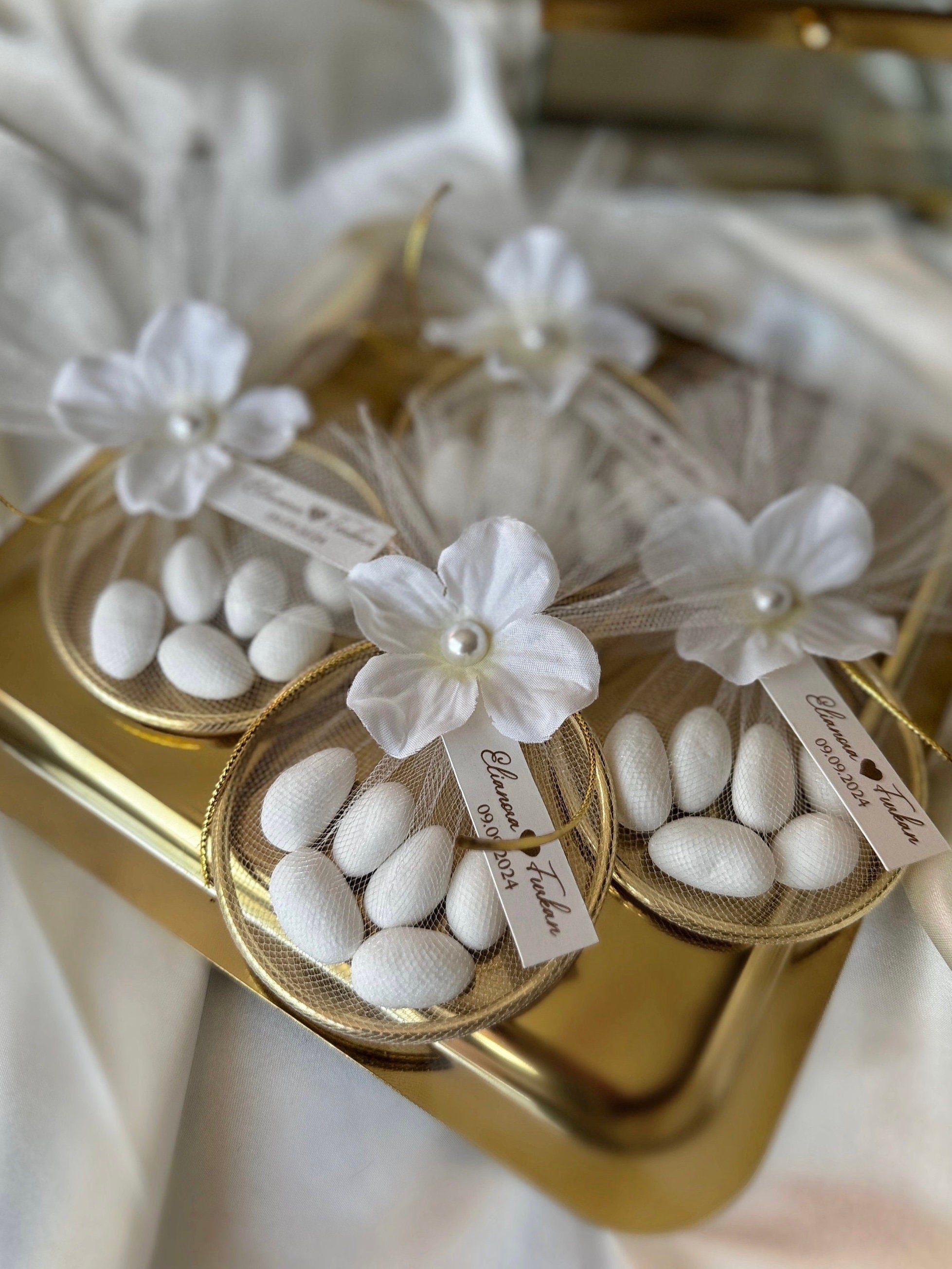 Personalized Wedding Almond Dragee Candy Magnet Favor with flower