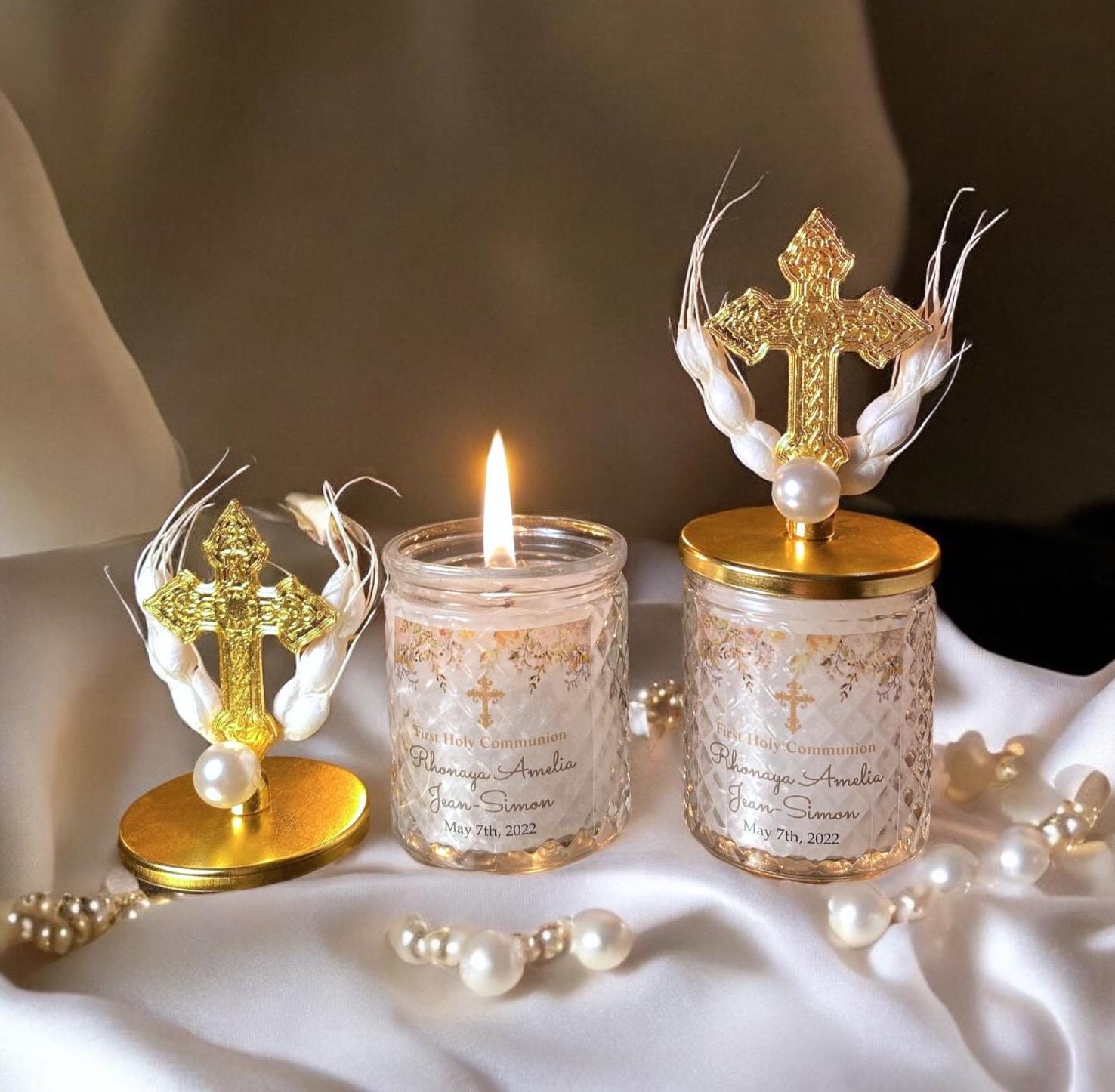 LUXURY HANDMADE Cross Lid Favors for Guests in Bulk . Custom Wedding Candle Favors . First Communion Bridal Shower Favors