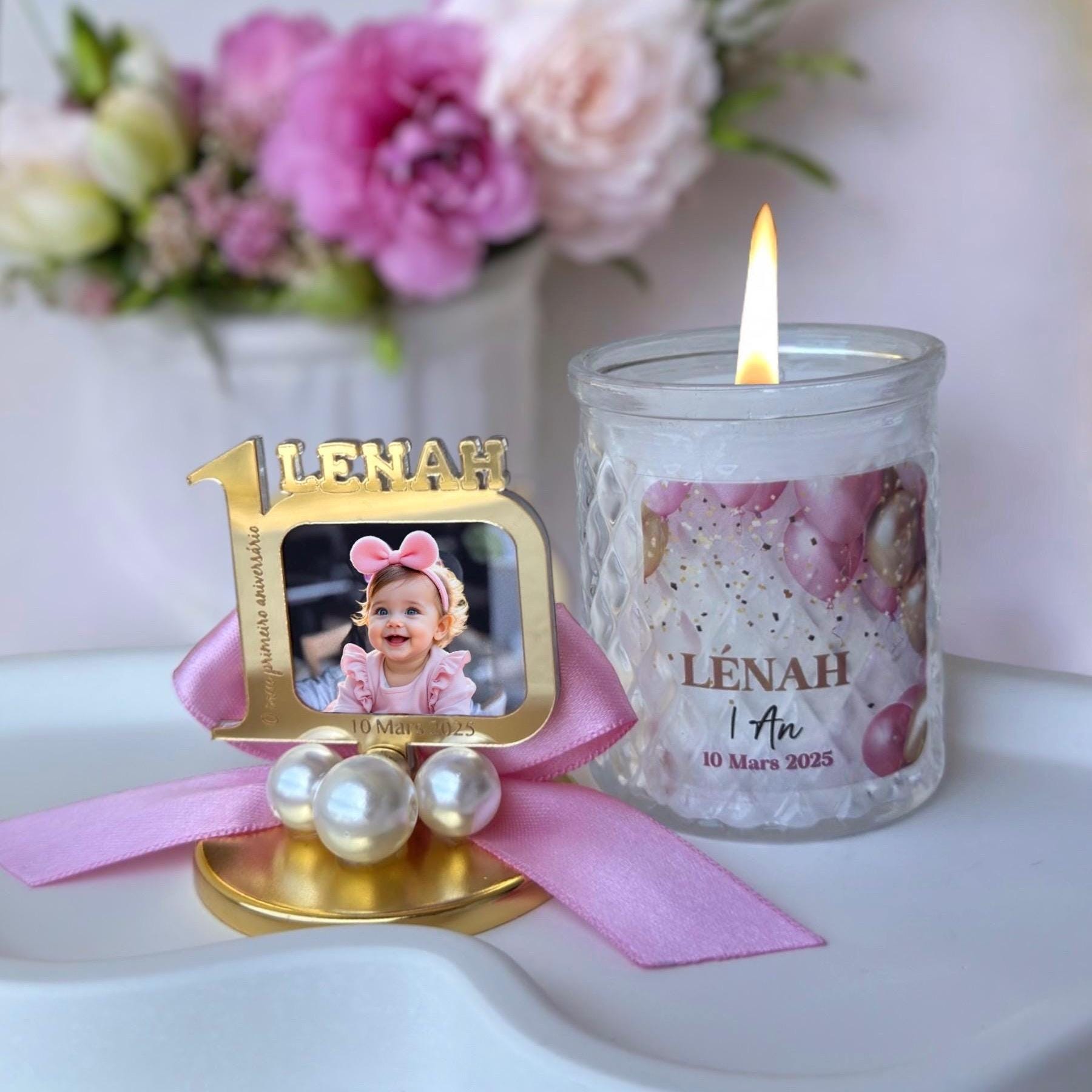 Personalized First Birthday Photo Frame Candle Favor for Guest , Unique Design 1st Birthday Boy and Girl Candle Favors, Baby Picture Frames