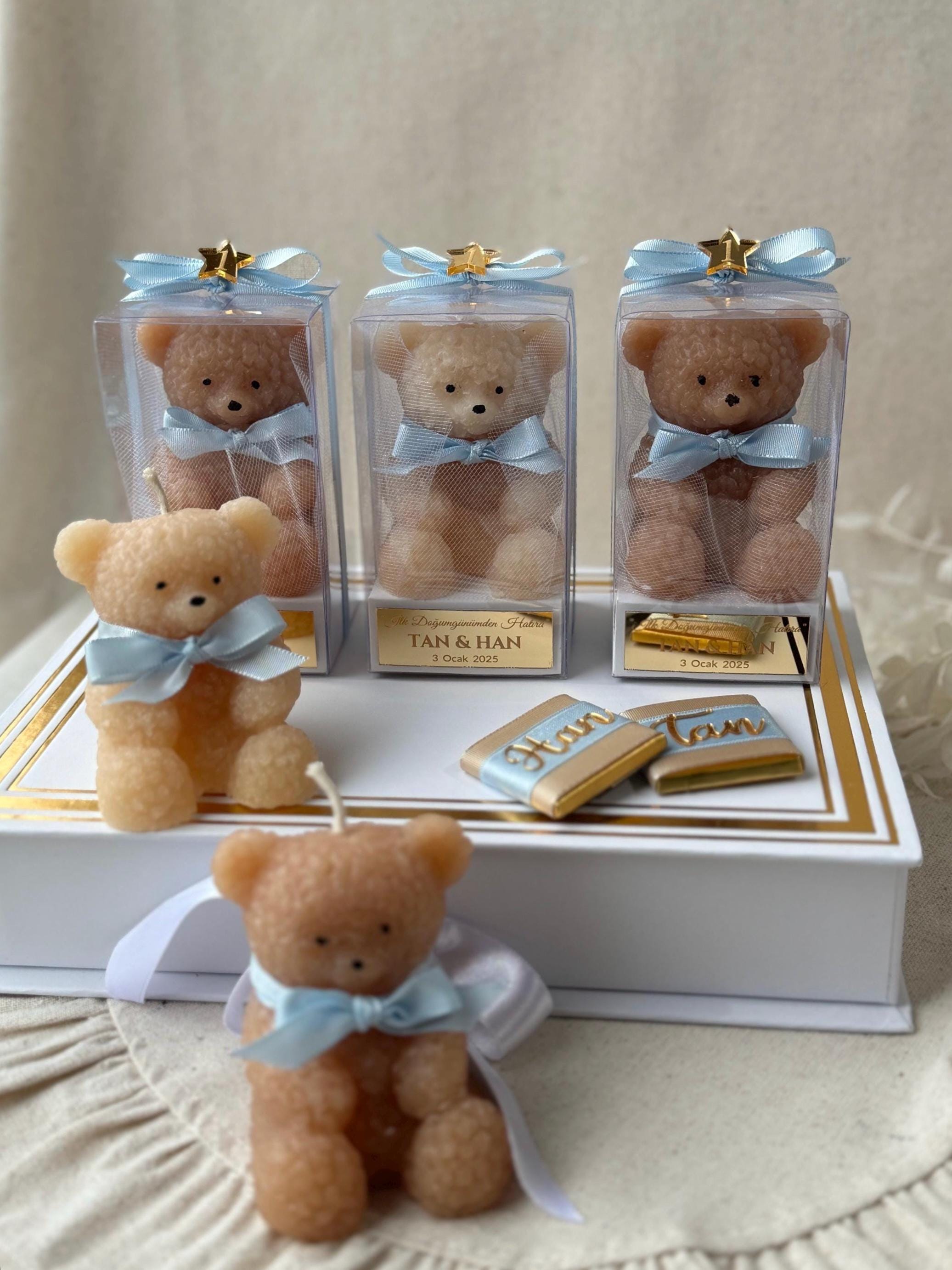 Personalized Teddy Bear Baptism Candle Favor, Christening Favor, Mi Bautizo Keepsake, Baby shower Gift, Handmade Teddy Bear Candle Gifts
