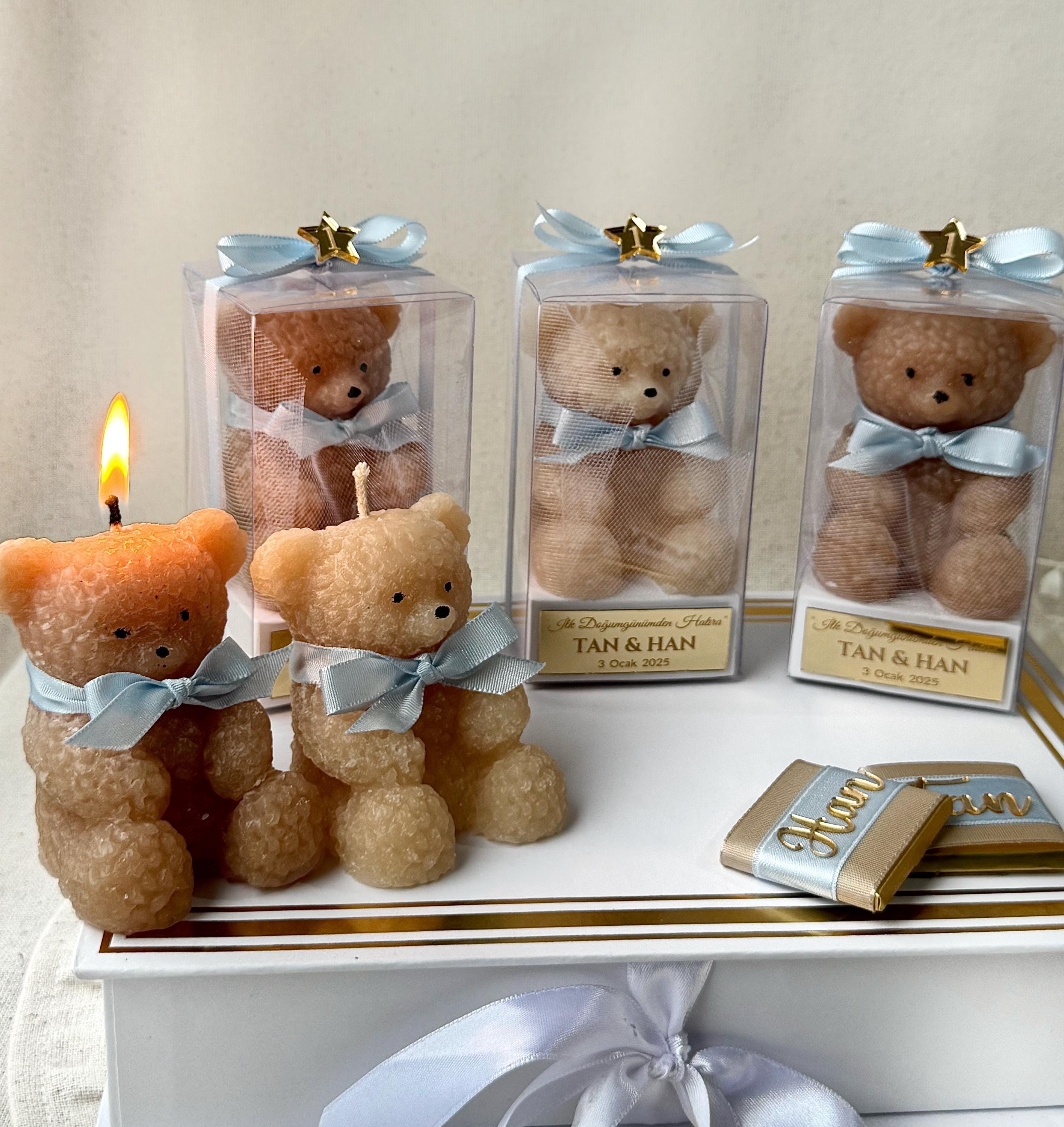 Personalized Teddy Bear Baptism Candle Favor, Christening Favor, Mi Bautizo Keepsake, Baby shower Gift, Handmade Teddy Bear Candle Gifts