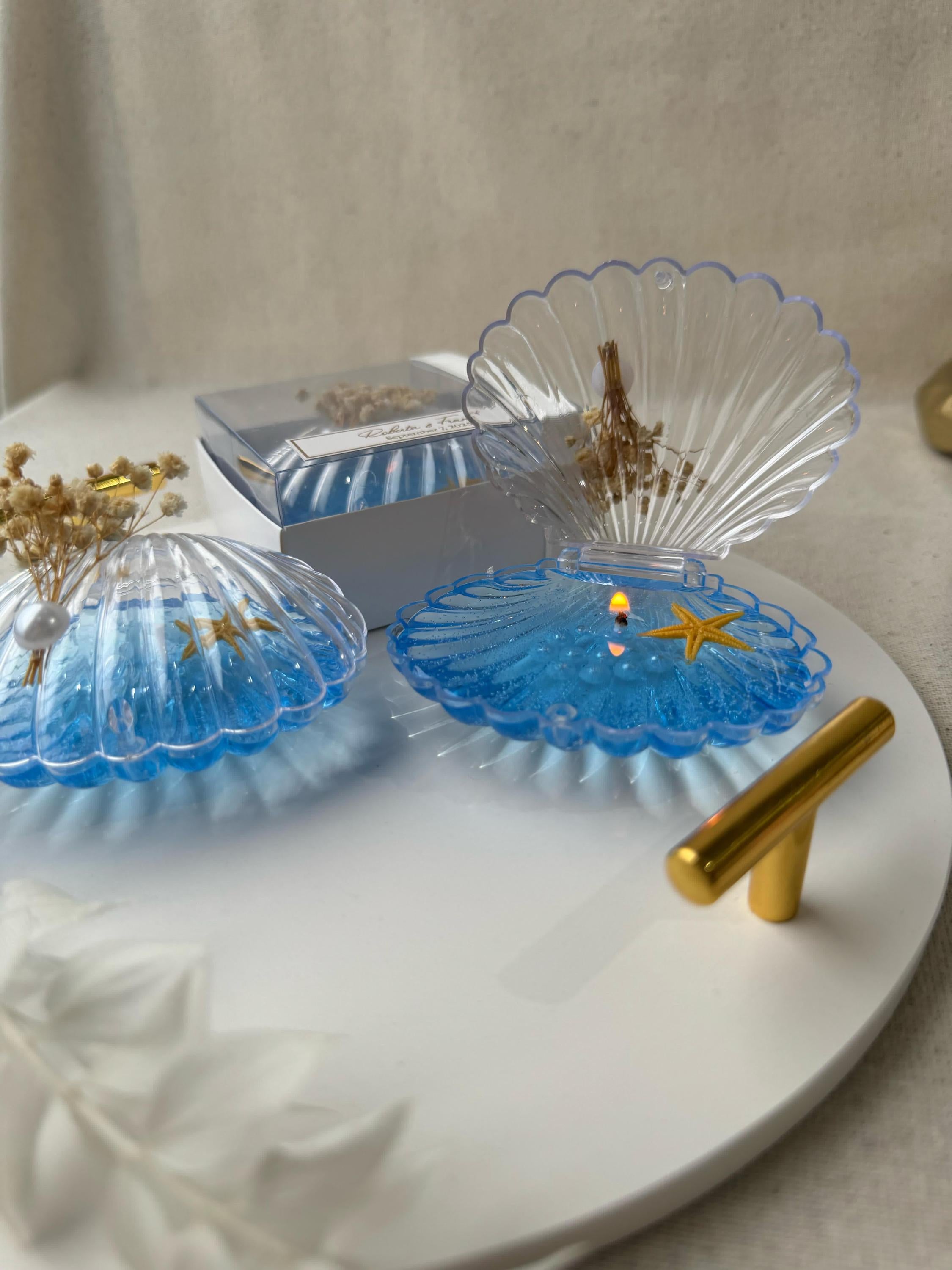 Handmade Ocean Theme Beach Wedding Pearl and Sea Shell Candle Favors for Guests, Pearl Candle Favor Decorated with Flower, Thank You Favors