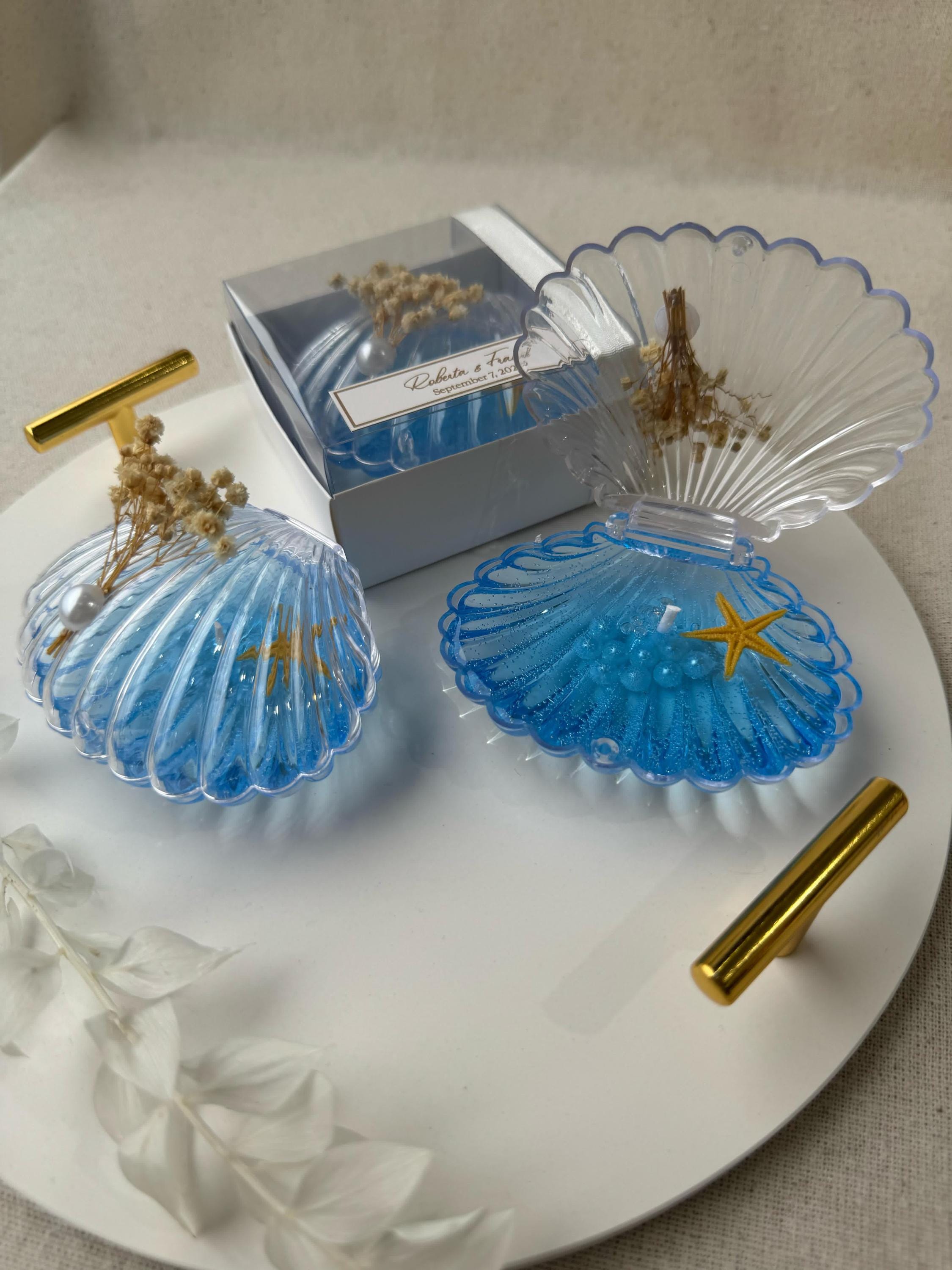Handmade Ocean Theme Beach Wedding Pearl and Sea Shell Candle Favors for Guests, Pearl Candle Favor Decorated with Flower, Thank You Favors