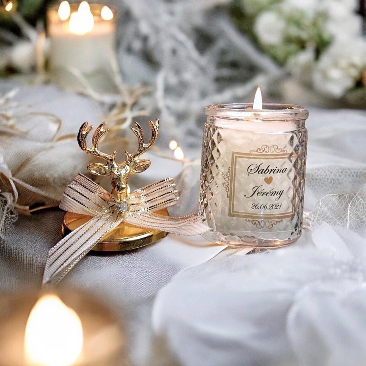 Luxury Personalised Wedding Party Thank you Candle Favors for Guests, Wedding Candle Favors, Elegant Candle in glass, Fancy Candle Favors