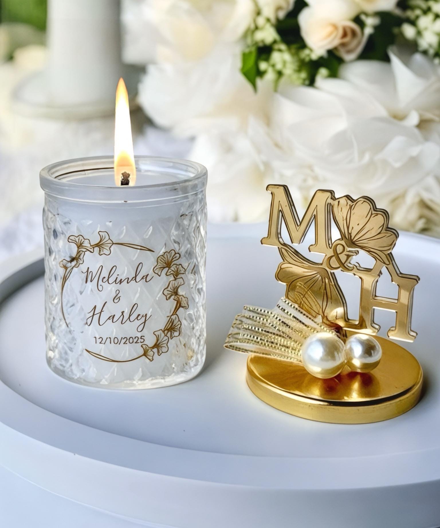 Create Unique Design Candle Lid With Your Initials For Your Wedding Favors • One of a Kind Monogram Design Candle Only For Your special day