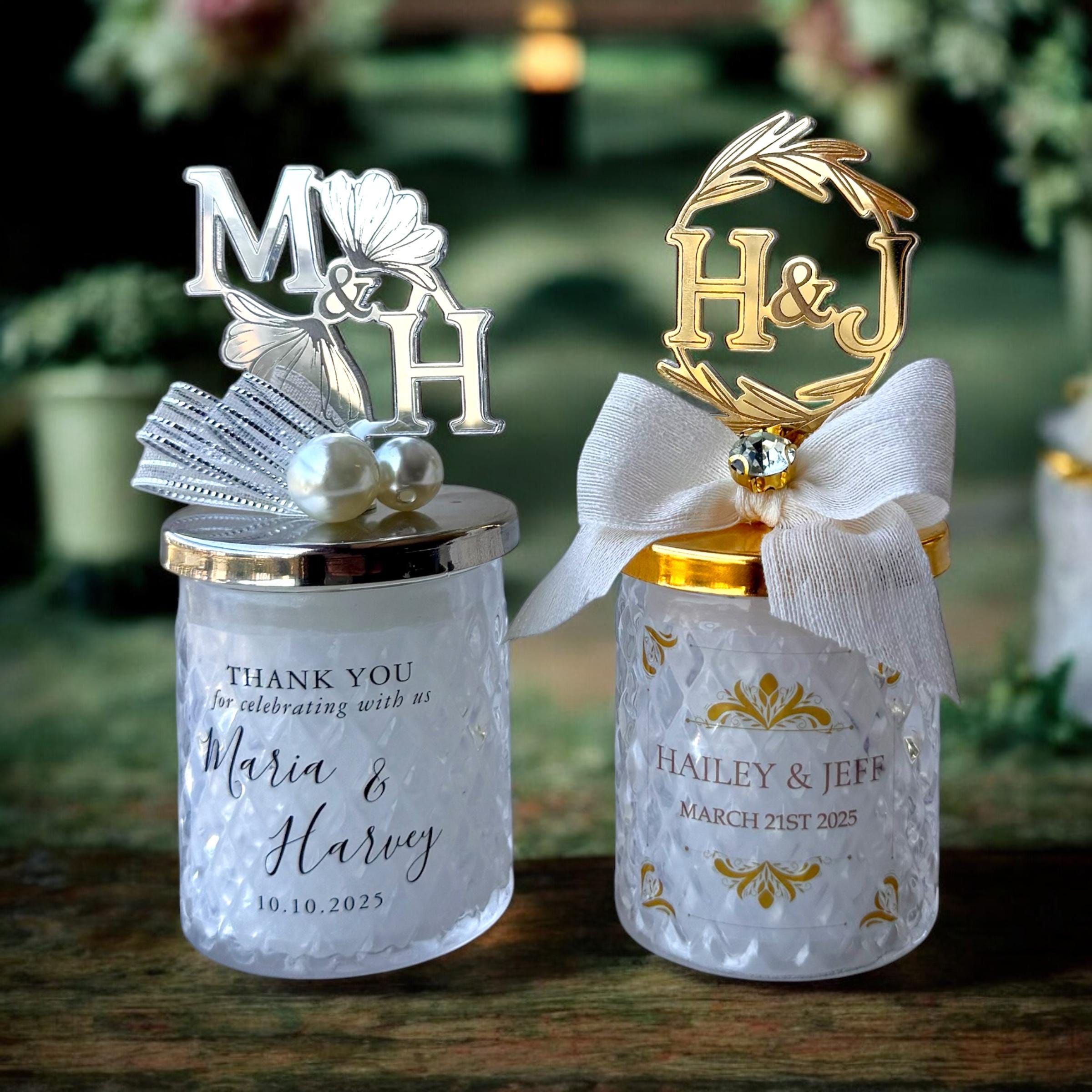 New Monogram Lid Wedding Candle Favors • Luxury Initial Monogram Candle Thank You Favors • Interlocking Monogram Wedding Favors for Guests