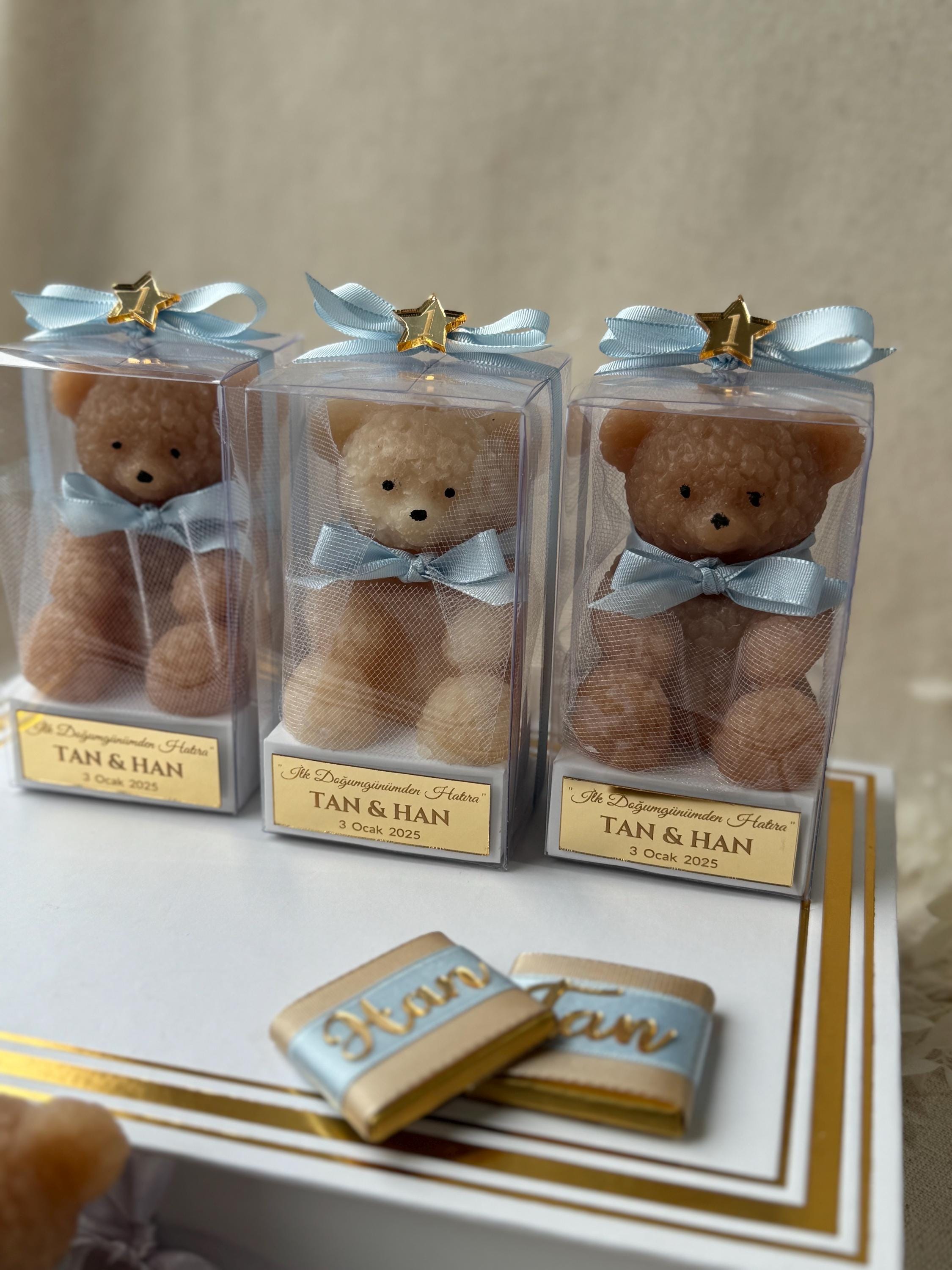 Personalized Teddy Bear Baptism Candle Favor, Christening Favor, Mi Bautizo Keepsake, Baby shower Gift, Handmade Teddy Bear Candle Gifts