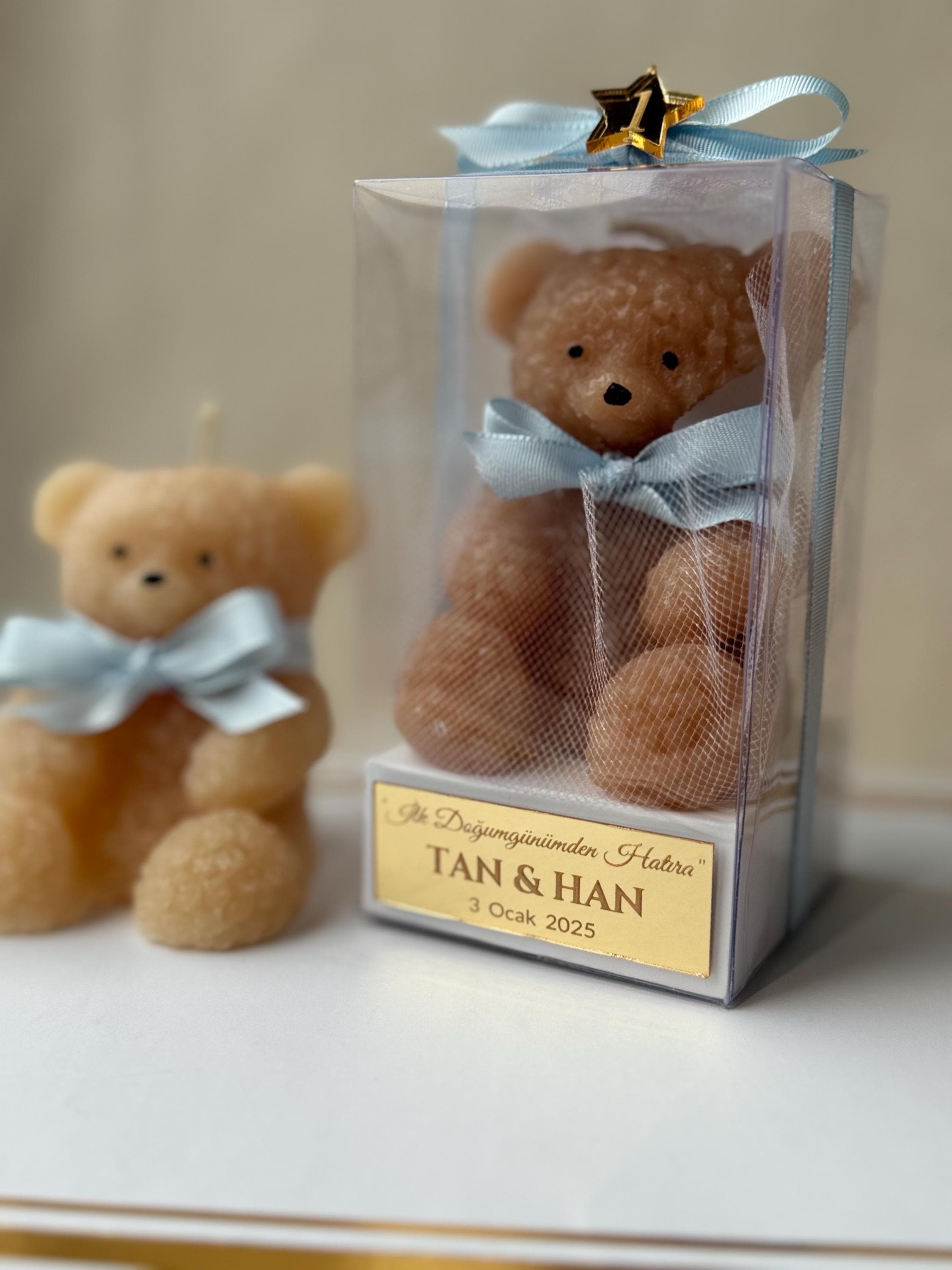 Personalized Teddy Bear Baptism Candle Favor, Christening Favor, Mi Bautizo Keepsake, Baby shower Gift, Handmade Teddy Bear Candle Gifts