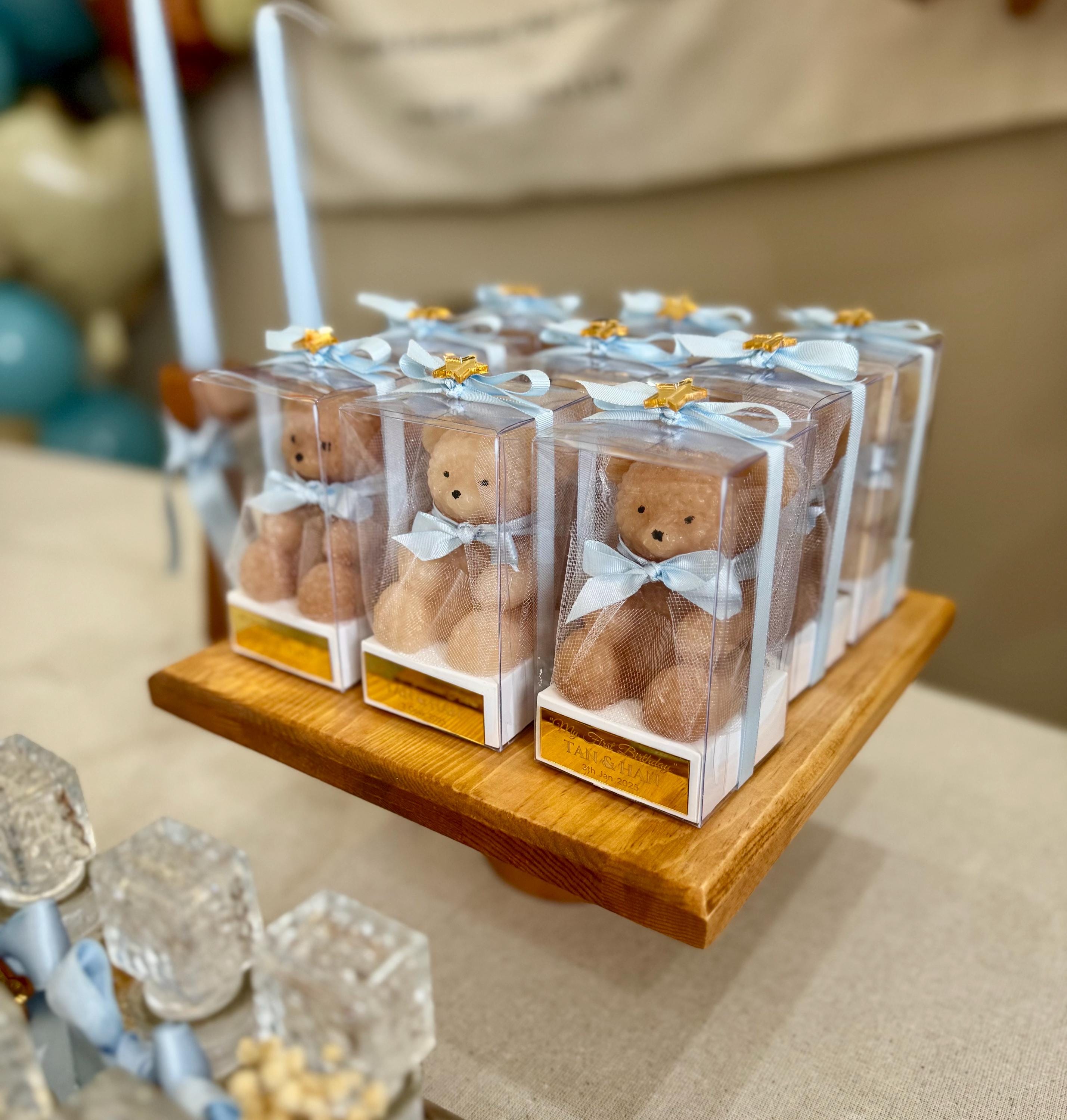 Personalized Teddy Bear Baptism Candle Favor, Christening Favor, Mi Bautizo Keepsake, Baby shower Gift, Handmade Teddy Bear Candle Gifts