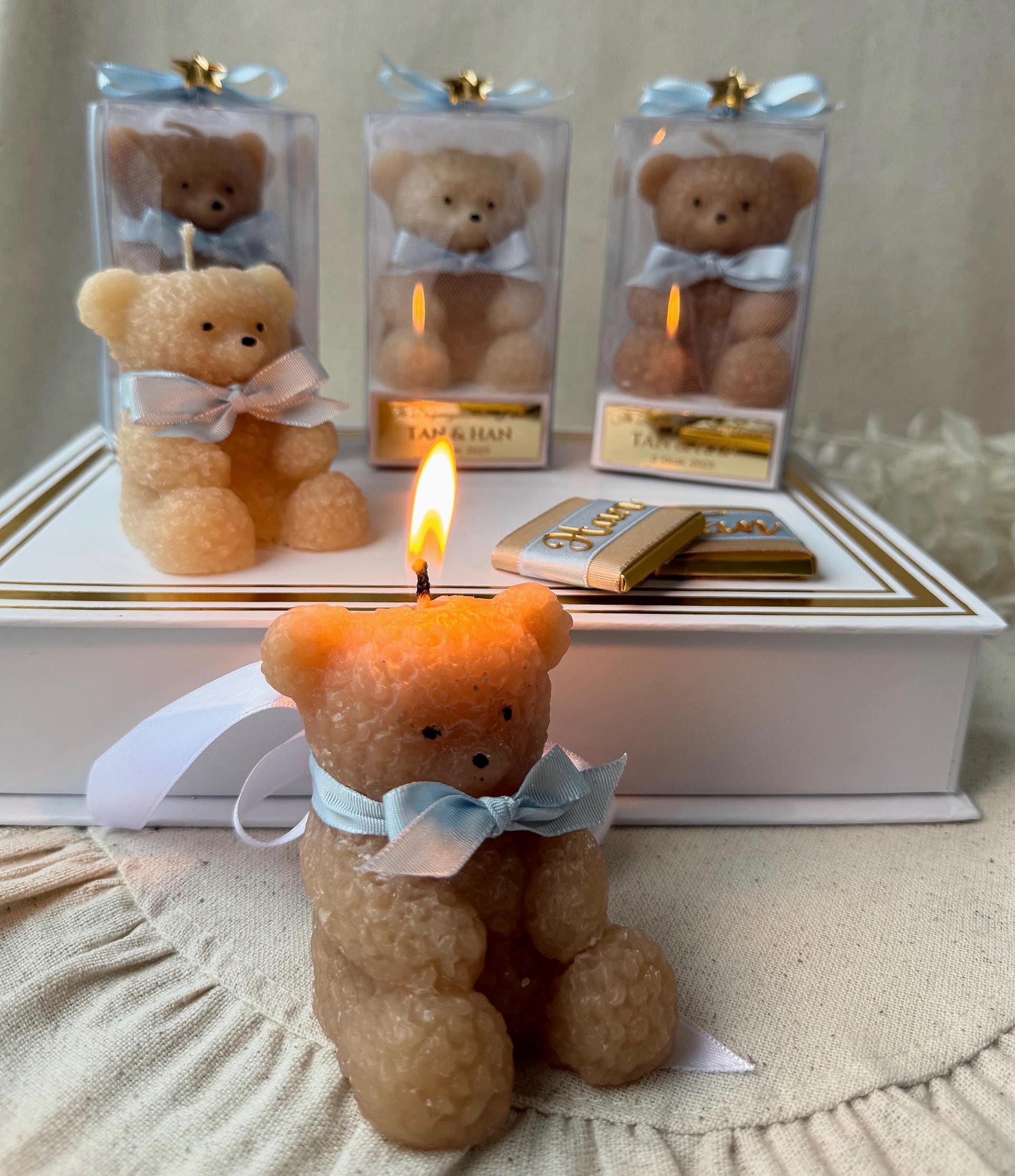 Personalized Teddy Bear Baptism Candle Favor, Christening Favor, Mi Bautizo Keepsake, Baby shower Gift, Handmade Teddy Bear Candle Gifts