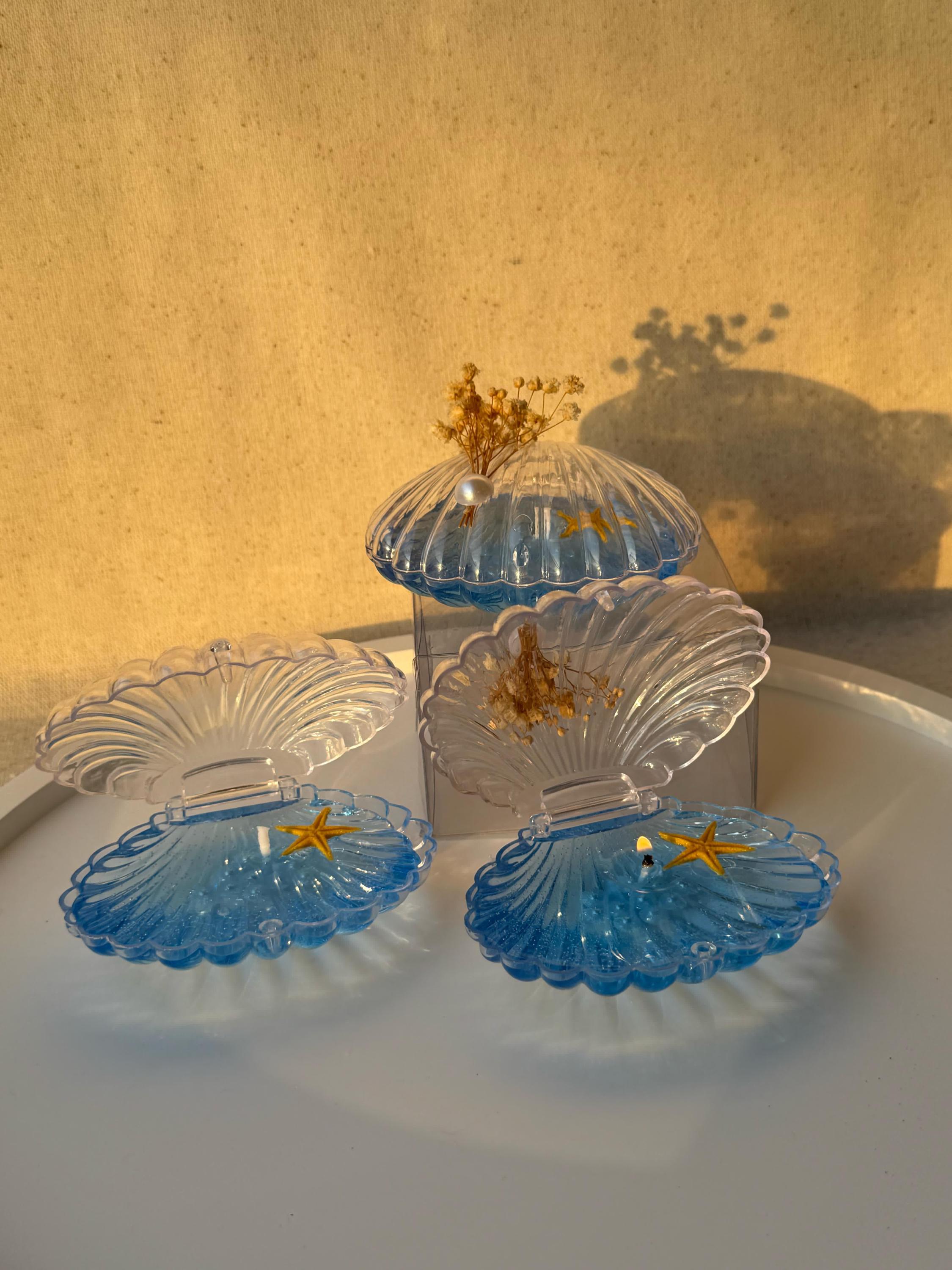 Handmade Ocean Theme Beach Wedding Pearl and Sea Shell Candle Favors for Guests, Pearl Candle Favor Decorated with Flower, Thank You Favors