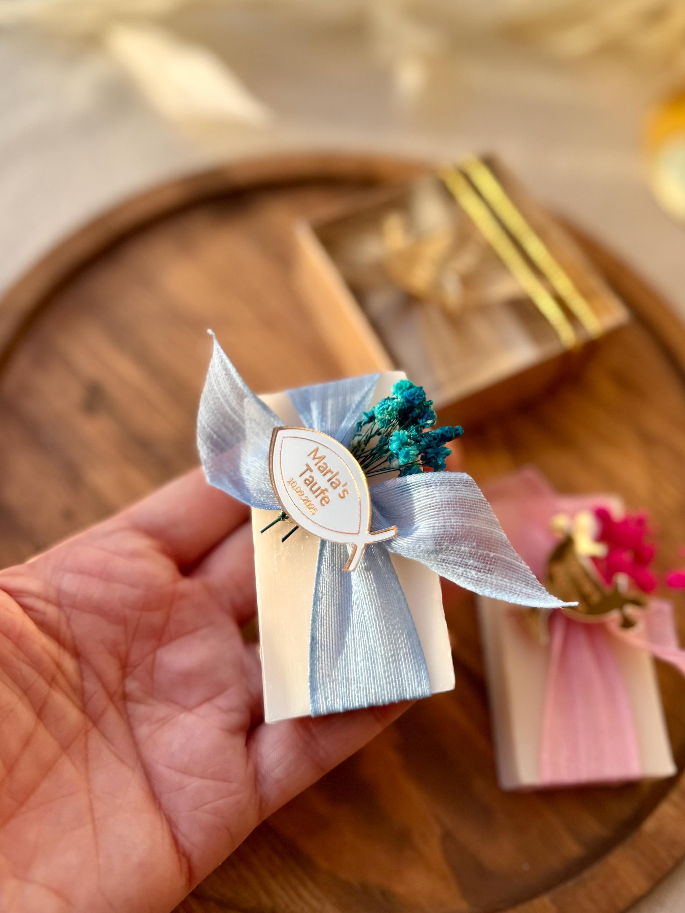 Baptism Soap Favor Gift Set Custom Design Mirror Tag Cross Charm Ribbon Decoration Religious Keepsake Baptism Gift Turkish Bath Scented Soap