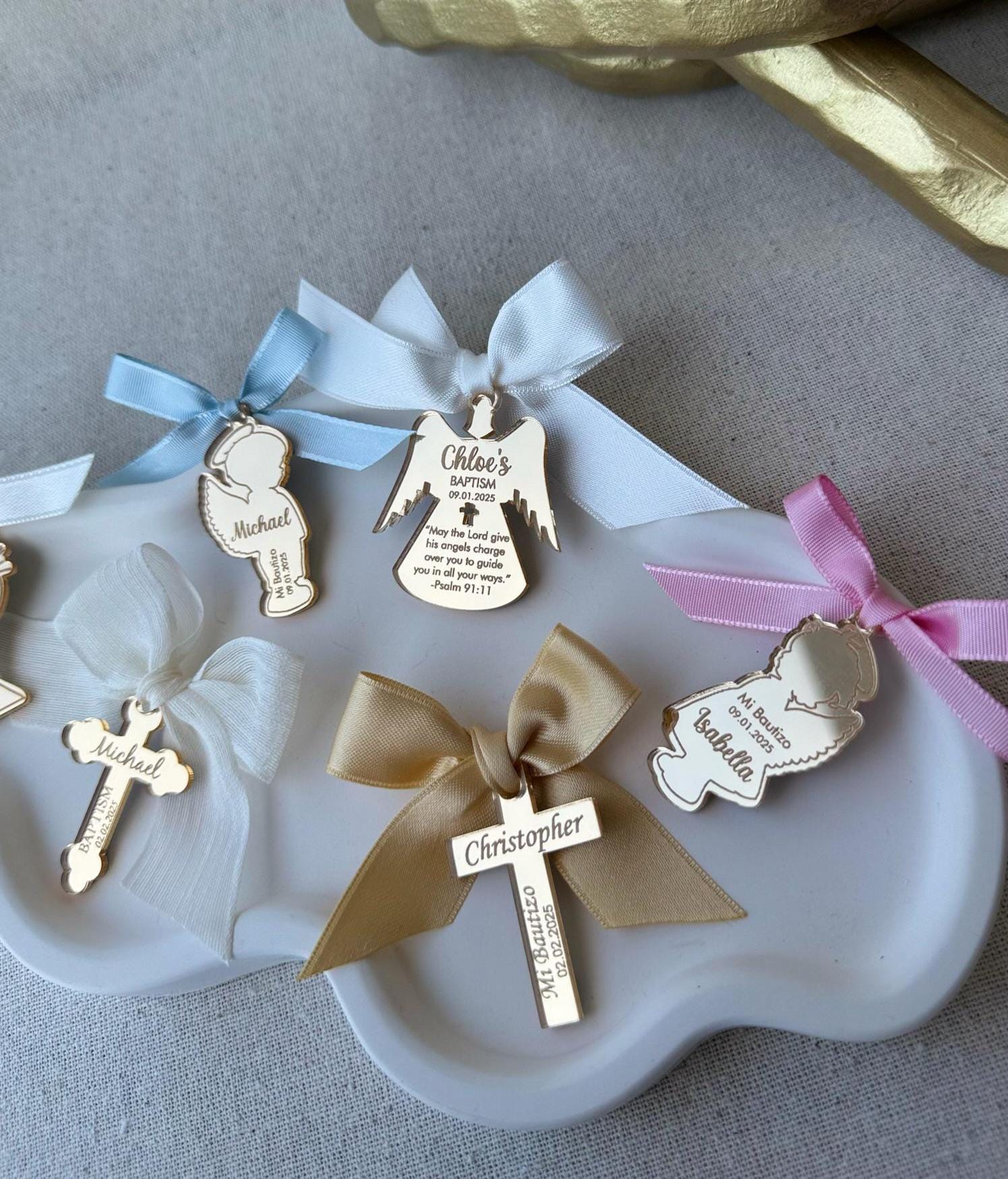 Gold Acrylic Mirror Tags, Baby Shower Tag, Custom Christening Tags, Baptism Mirror Tag, Mi Bautizo Tags, Baptism Favor Tags, Wedding Tag