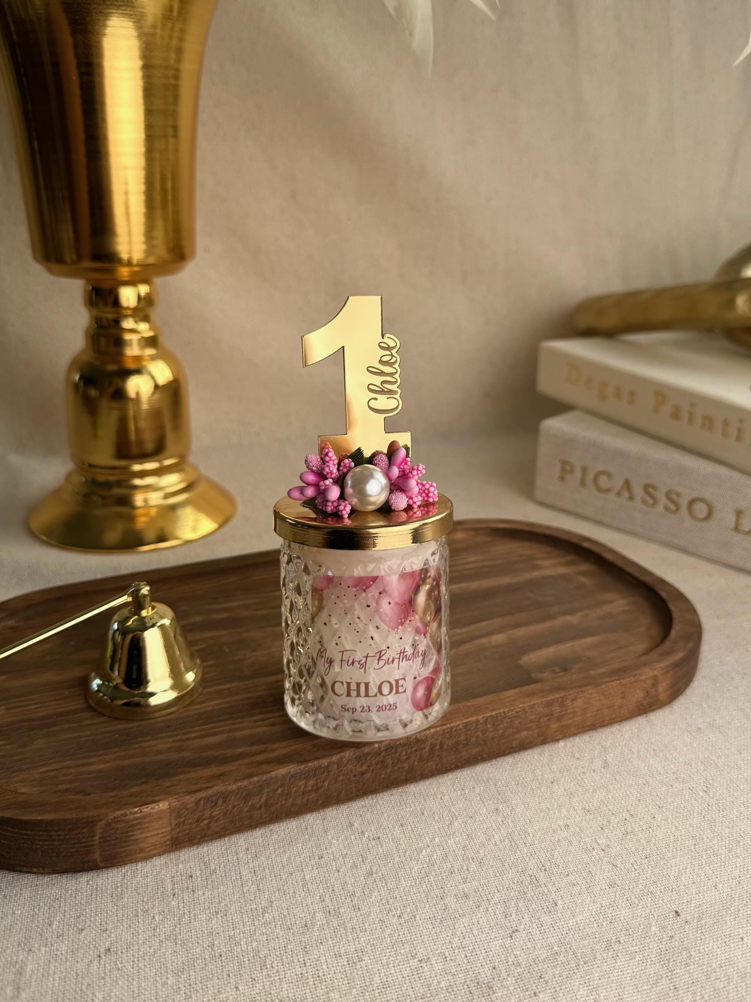 Mirror Acrylic Number Custom Birthday Gift Personalized Candle Design Premium Glass Container Beautiful Flower Arrangement Table Centerpiece Collection Unique Party Essential Custom Name Option Reusable Storage Solution Quality Construction