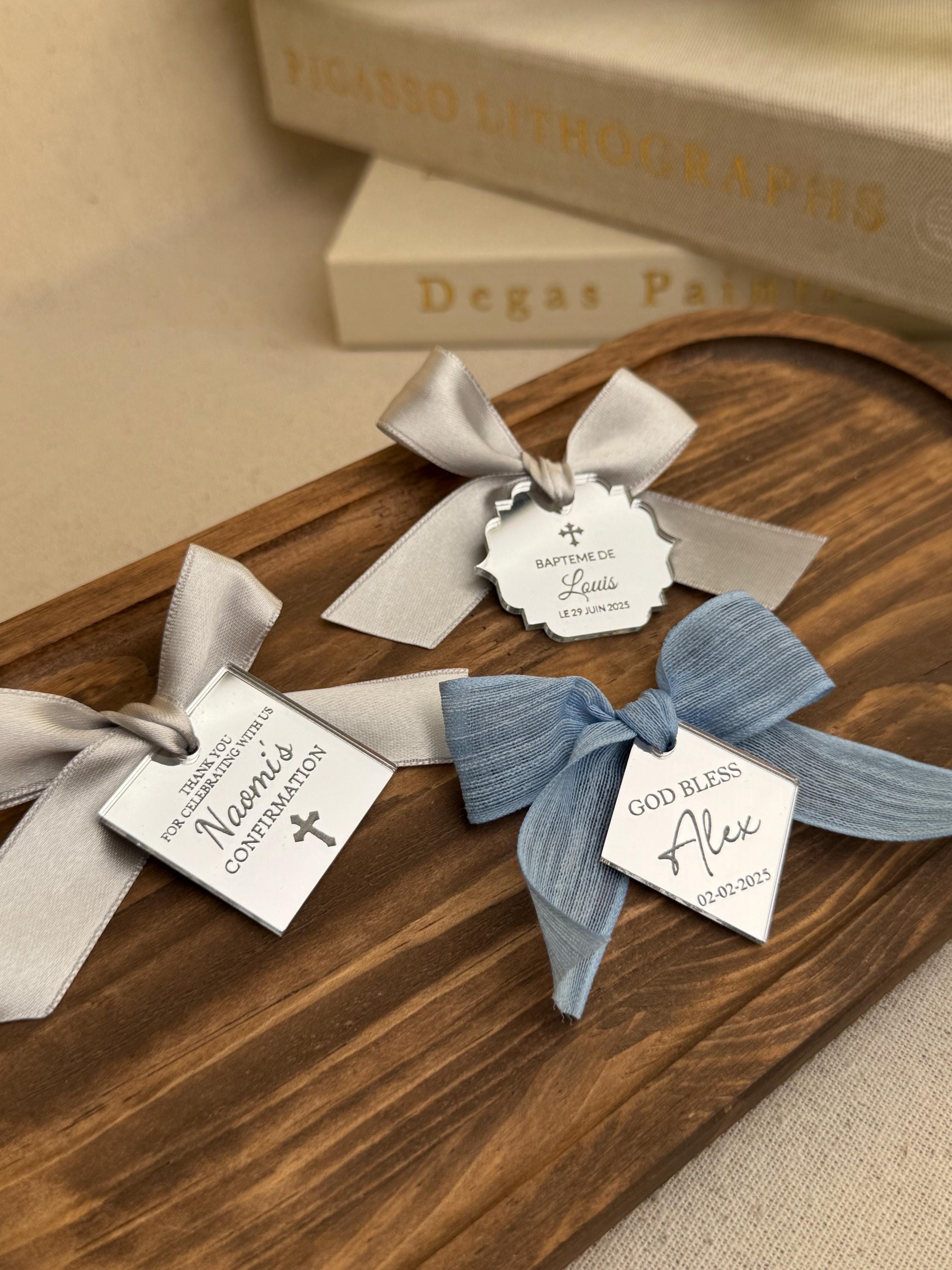 Personalized Baptism Favor Tag, Acrylic Mirror Gold Cross Tags, Thank You Tag, Baptism Tags for Favors, Mi Bautizo Tag, Custom Baptism Name