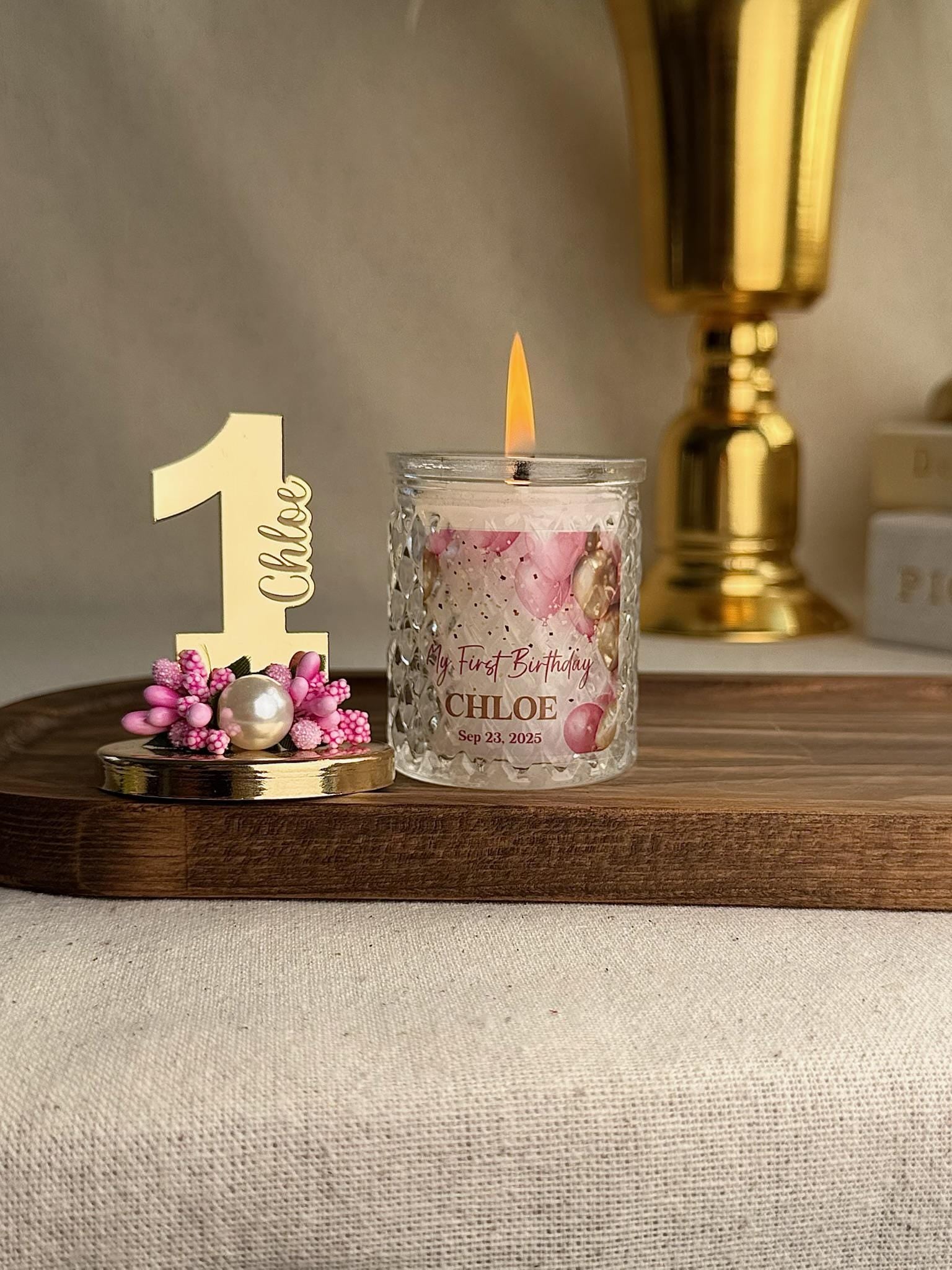 Custom Glass Holder Birthday Number Display Personalized Celebration Piece Quilted Pattern Container Memorial Keepsake Collection Gold Silver Options Beautiful Party Decoration Unique Gift Idea Special Occasion Display Reusable Storage