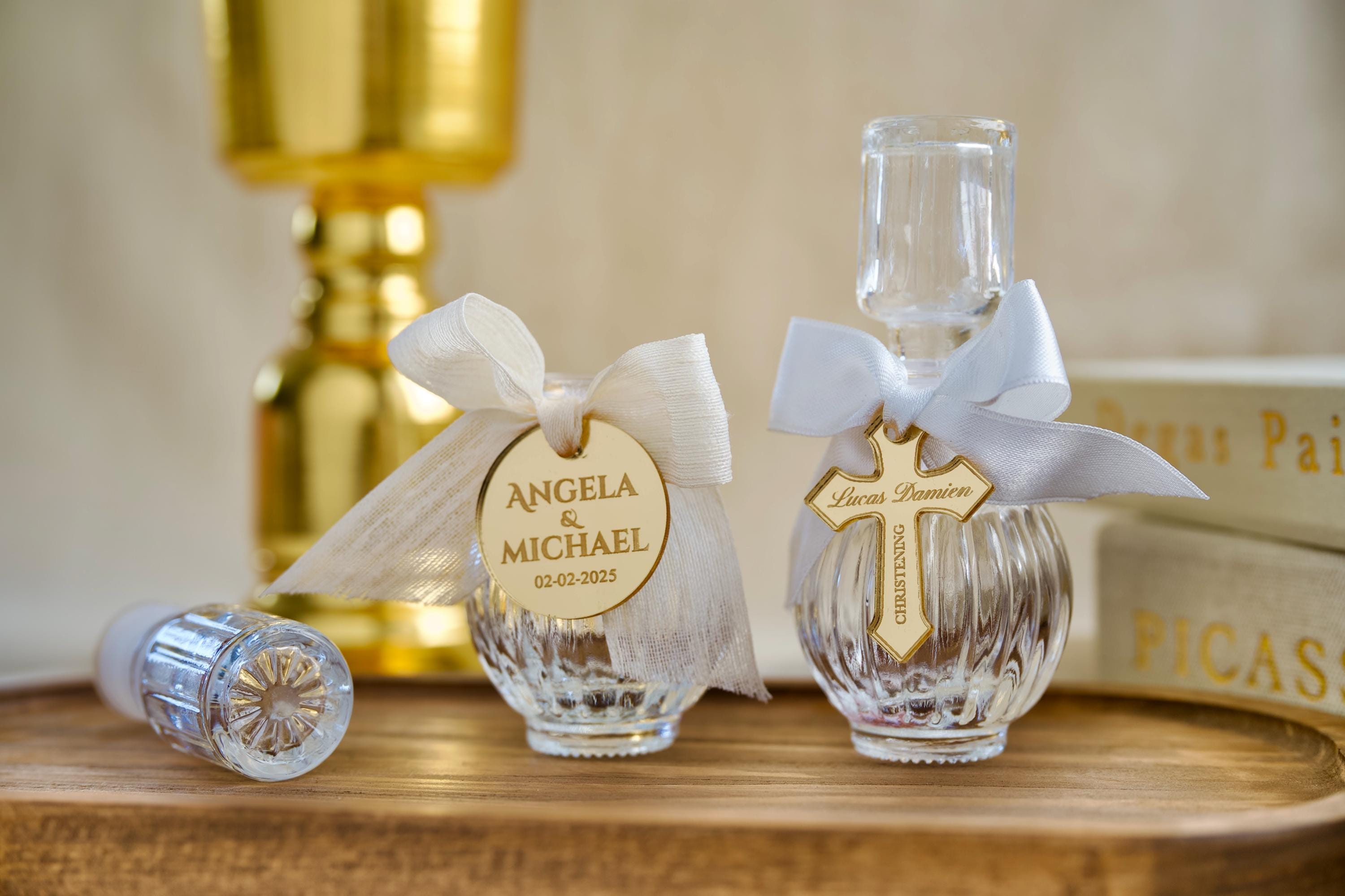 Personalized Empty Holy Water Glass Bottle, Baptism Favors, Holy Communion Favor for Guests, 50 cc Blessed Holy Water Bottle, Religious Gift