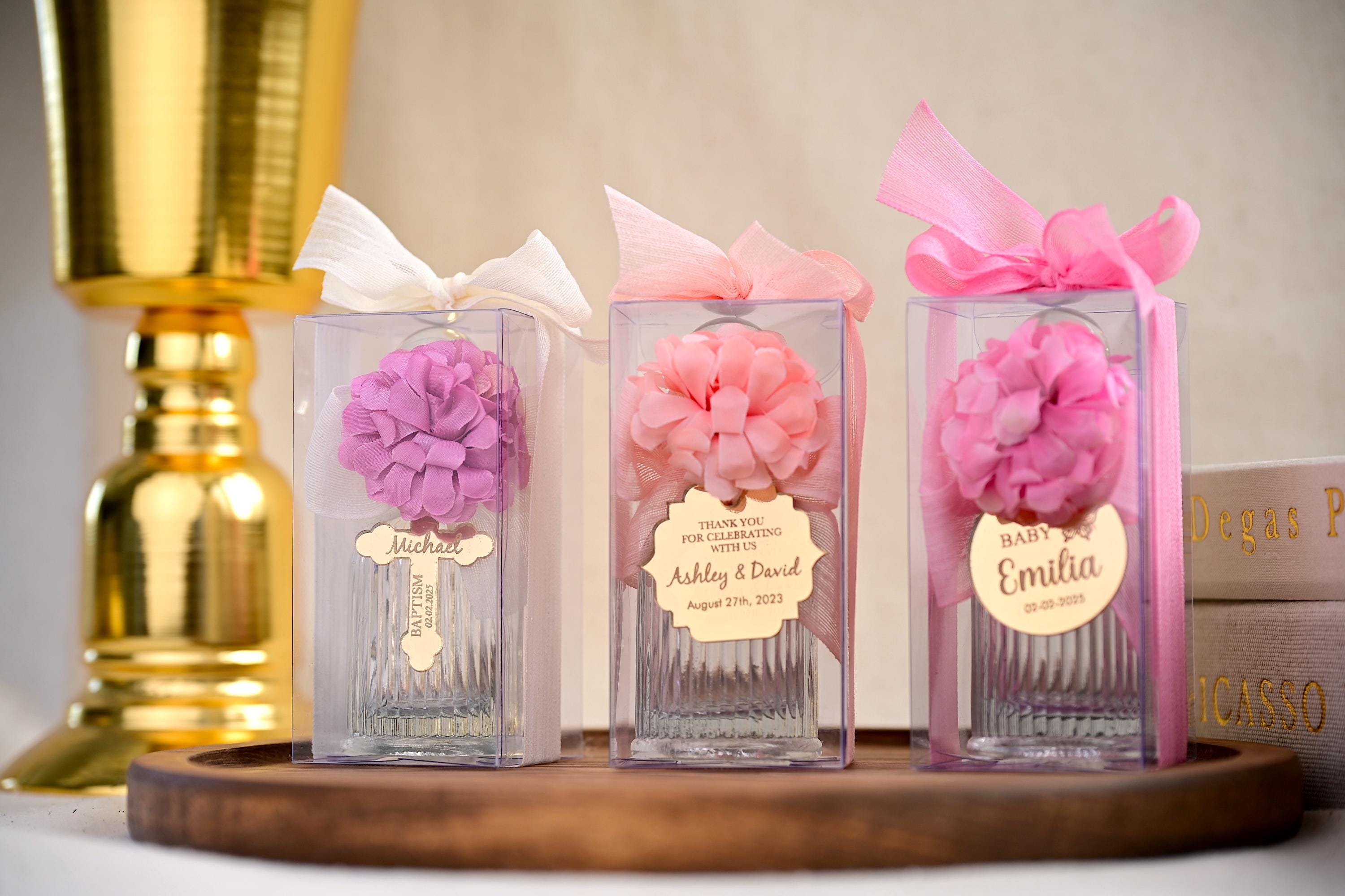 Communion Keepsake Bottle Favor Box Holy Water Gift Set Mirror Tag Custom Engraving Religious Symbol Christening Favor Ribbon Decoration