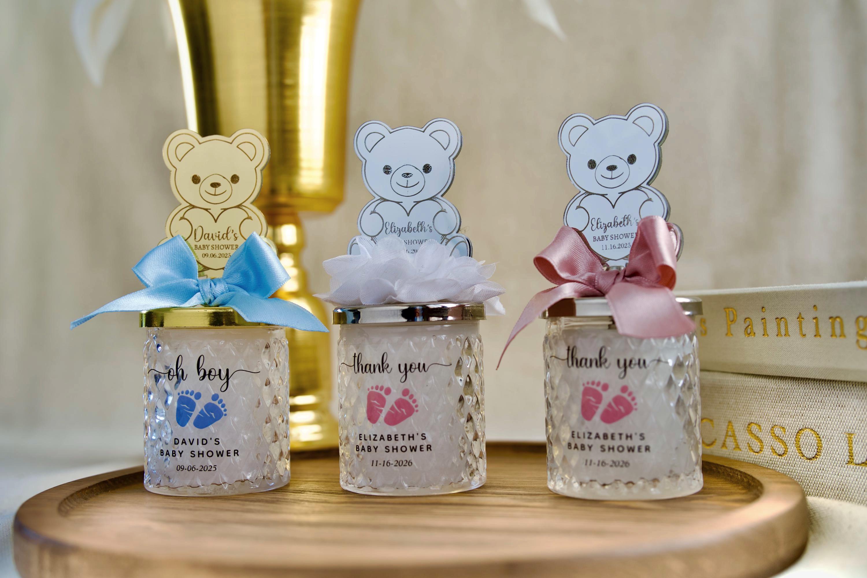 Welcome Baby Shower Favor Keepsake Glass Jar Teddy Bear First Birthday Party Present Infant Room Decor Sign Custom Gift Nursery Package