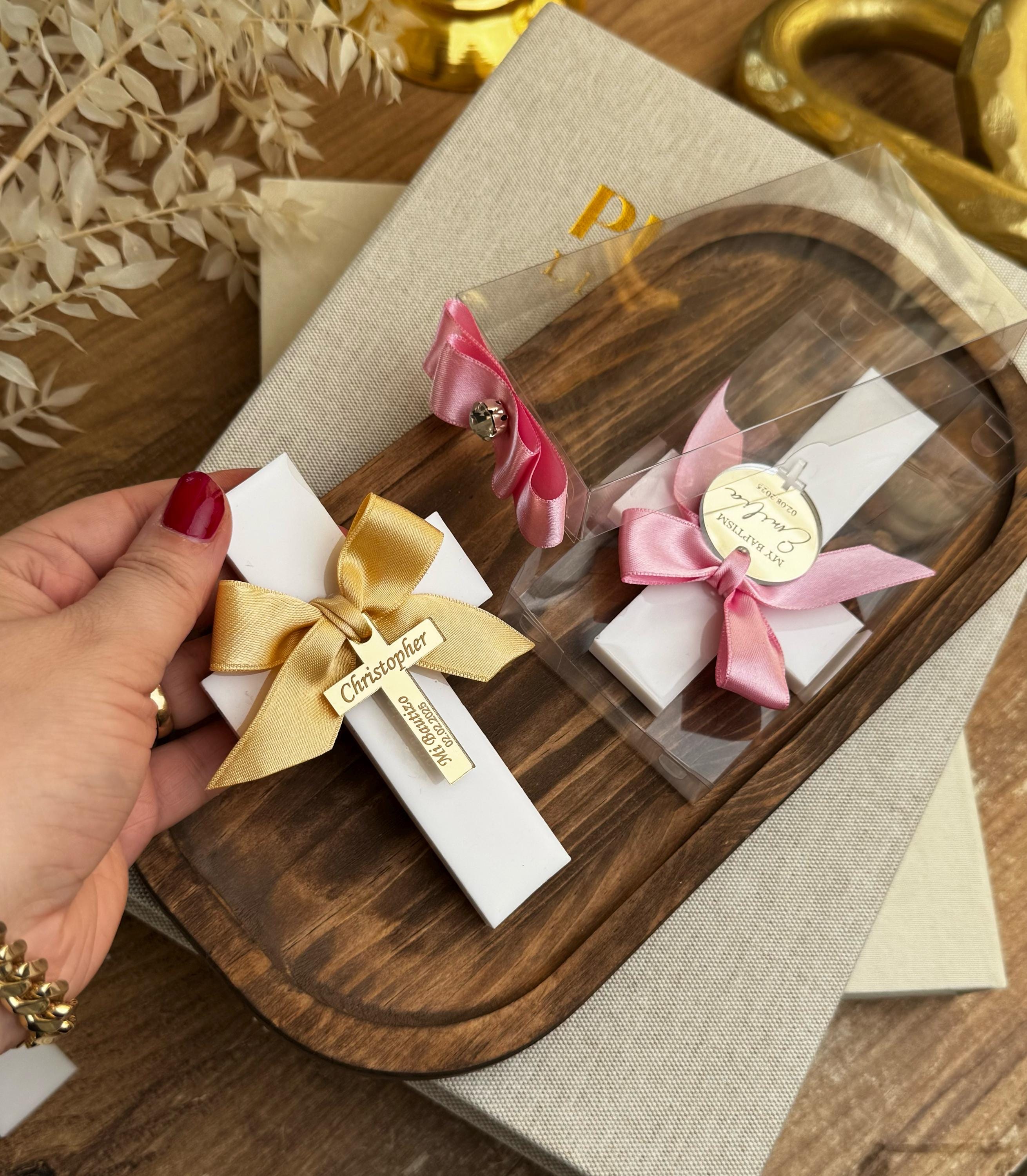 Personalized Cross Magnet Religious Favor Gift Box Ribbon Decoration Baptism Keepsake Christian Gift Communion Present White Cross Mirror